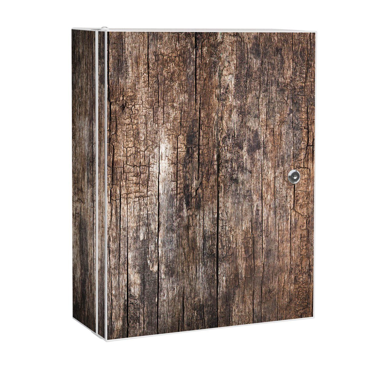 banjado Medizinschrank Stahl Altes Holz (abschließbar, 3 große und 2 kleine Fächer) 35 x 46 x 15cm weiß