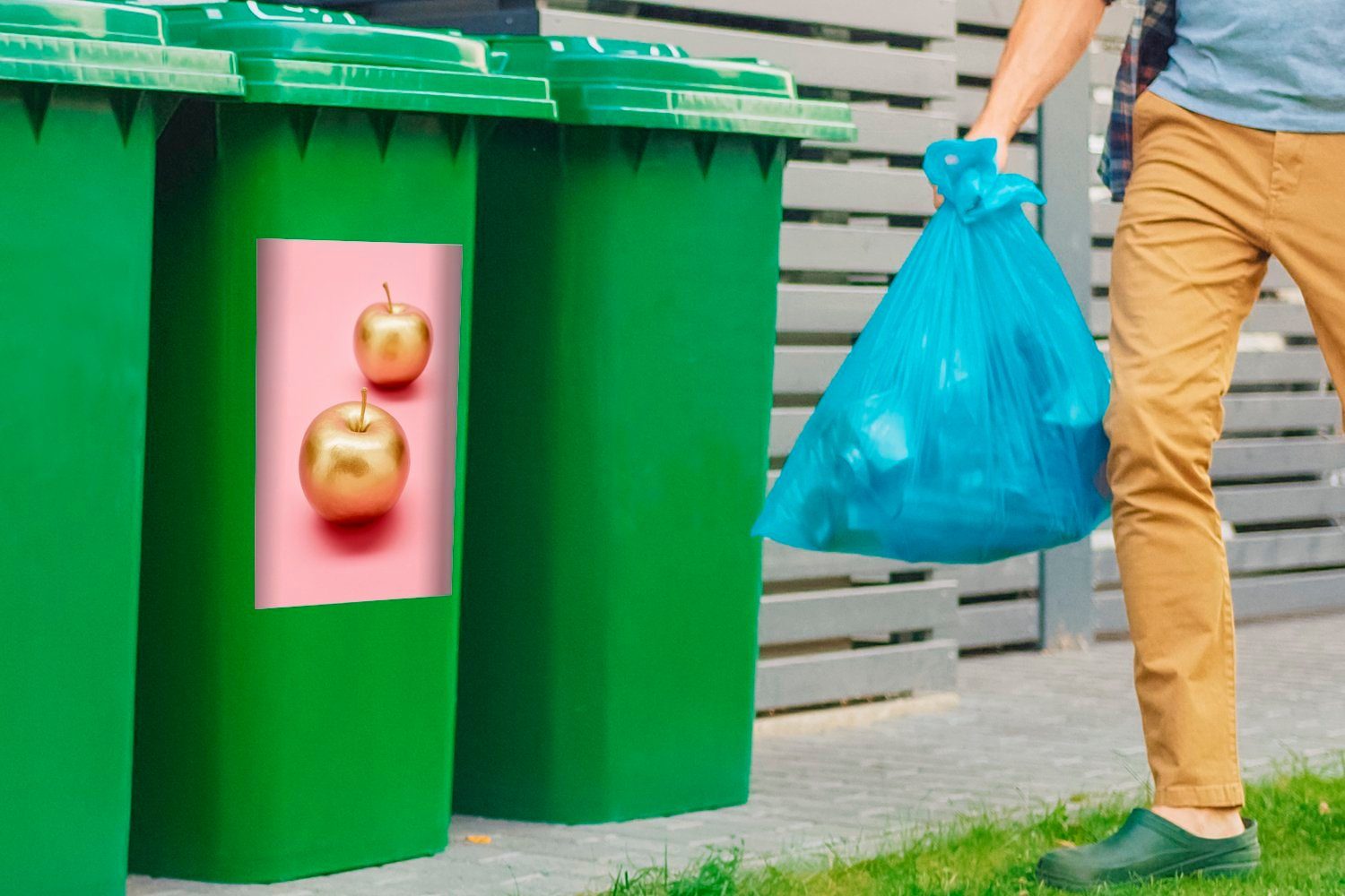 Stilleben Mülltonne, Sticker, Mülleimer-aufkleber, Gold (1 - - Apfel Wandsticker Abfalbehälter MuchoWow Container, St),