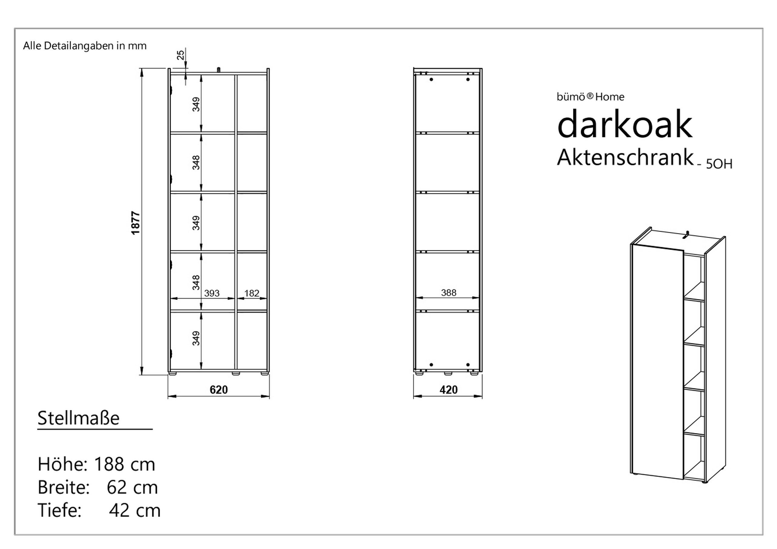 bümö graphit/eiche Aktenschrank Büroschrank mit Ordnerhöhen 5 in darkoak