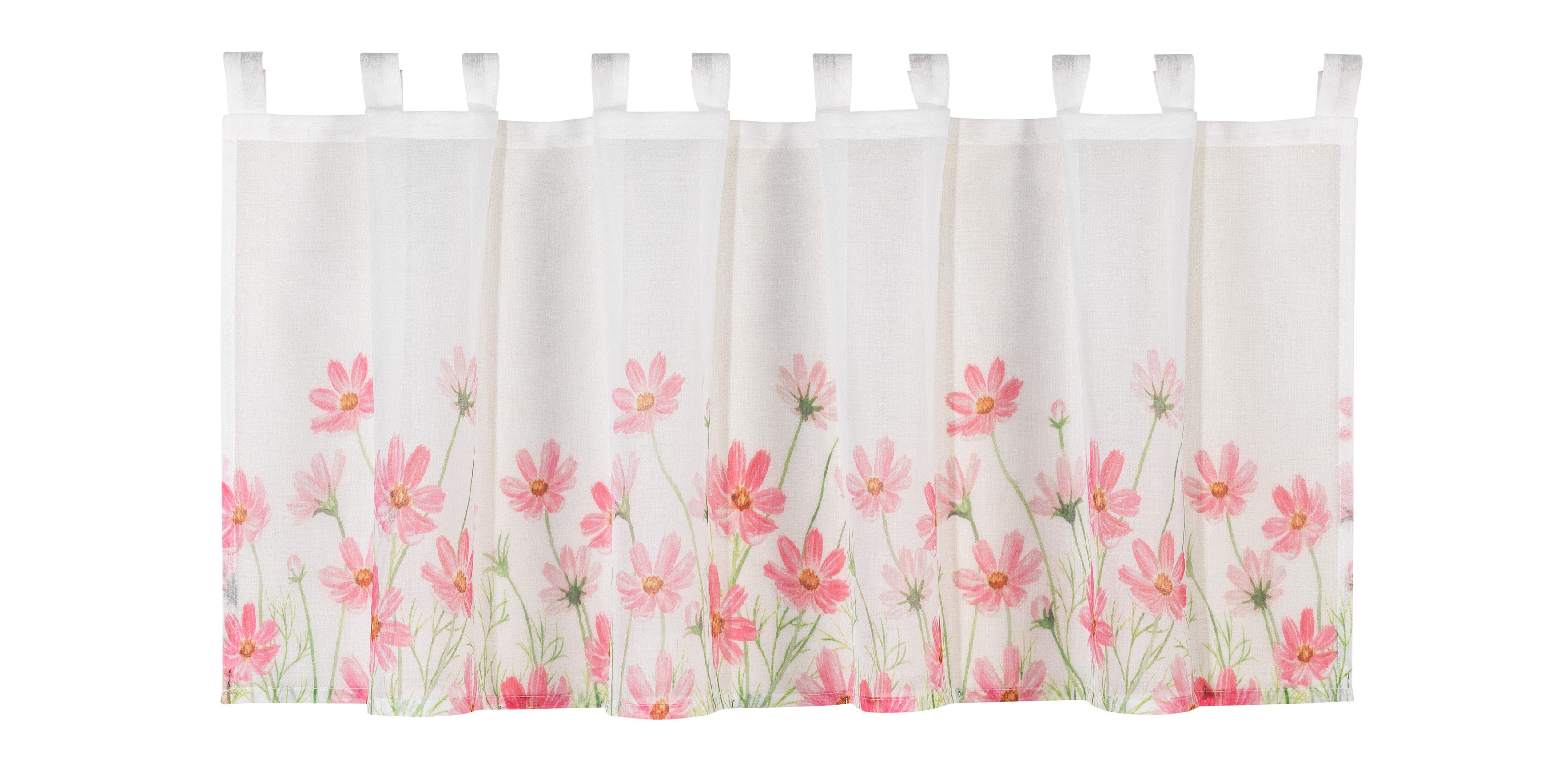 EXPERIENCE Scheibengardine Bistrogardine mit Blumenmuster, 50x140 cm, blickdicht, Schlaufen, halbtransparent