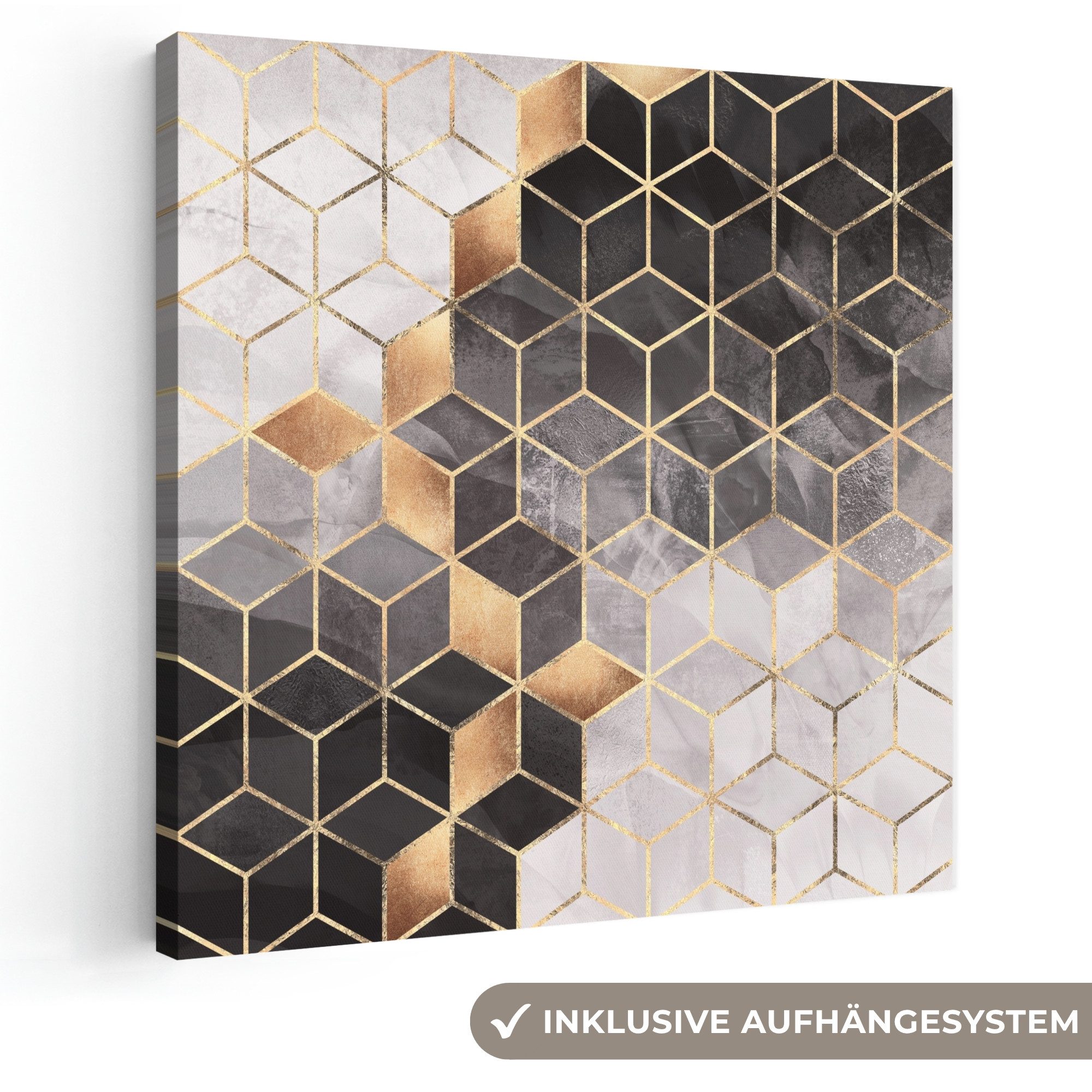 OneMillionCanvasses® Leinwandbild Abstrakt - Würfel - Gold - Muster - Schwarz - Weiß, Fotodruck (1 St), Wandbild, Deko Schlafzimmer Wohnzimmer Flur 20x20 cm. Reduzierter Preis € 19,95. Unverbindliche Preisempfehlung € 28,00