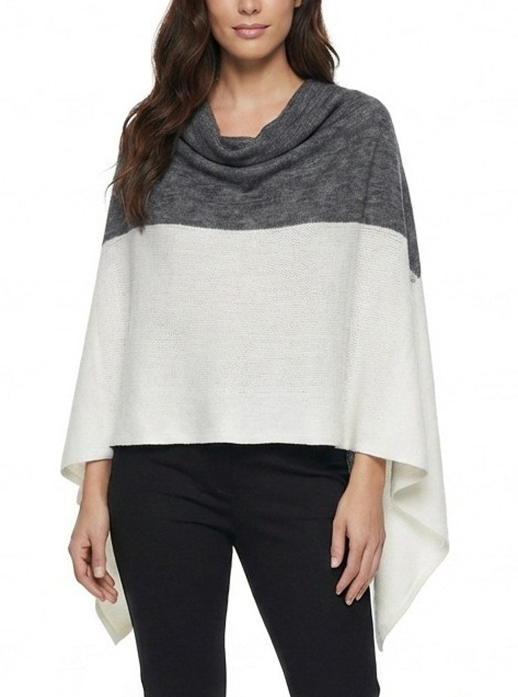 dy_mode Strickponcho Damen Strickponcho zweifarbig Überwurf Cape Pulli Strick Poncho zweifarbige Color-Block-Optik