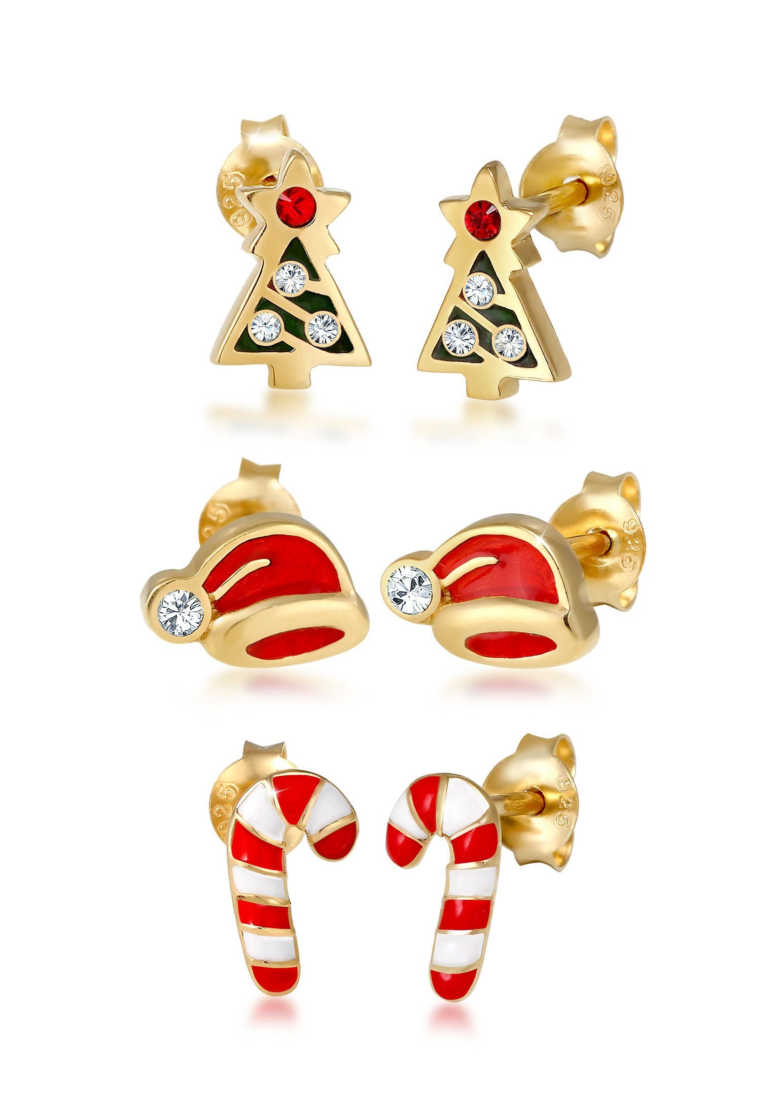 Elli Ohrring-Set X-mas 3er Set Süß 925 Silber, mit Kristallen von Swarovski®