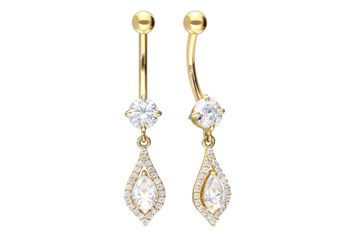 PIERCINGLINE Bauchnabelpiercing 18 Karat Gold Bananabell MOISSANIT-TROPFEN (Bananabells, 1-tlg)