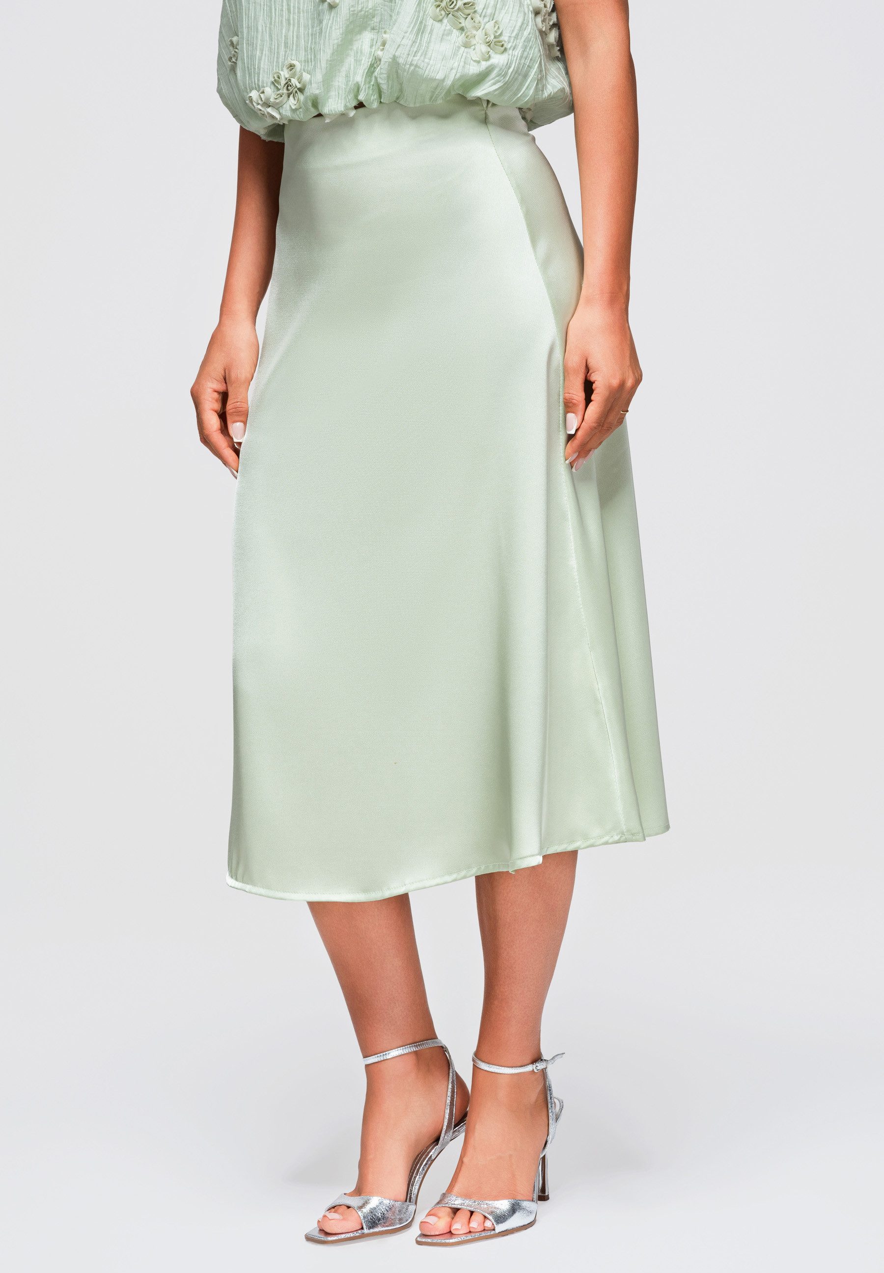 OMBRE Midirock Damen Midirock mit leicht ausgestelltem Schnitt Grün M (kein Set, 1-tlg)