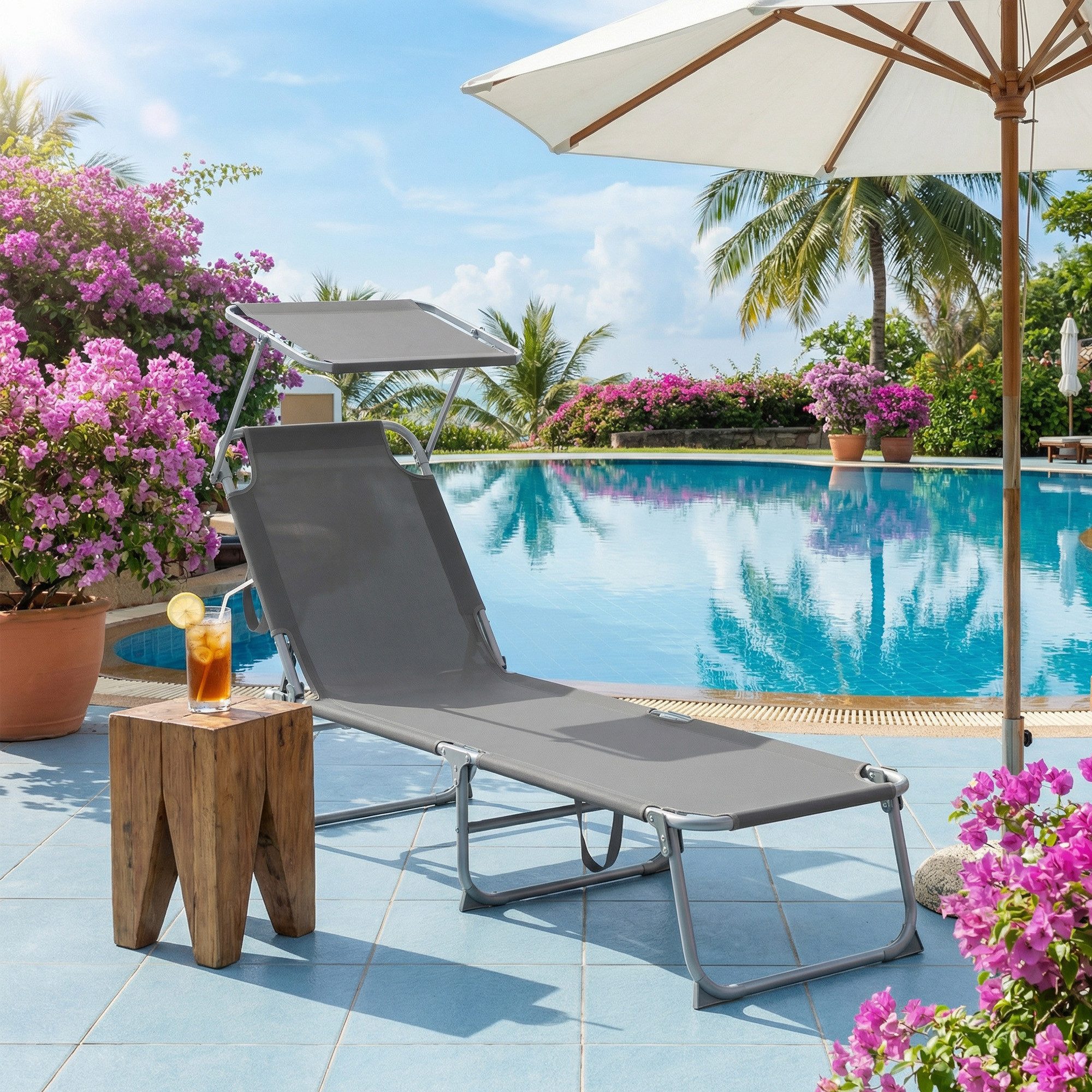 SONGMICS Gartenliege, Sonnenliege klappbar, belastbar bis 110 kg, verstellbare Sonnenblende
