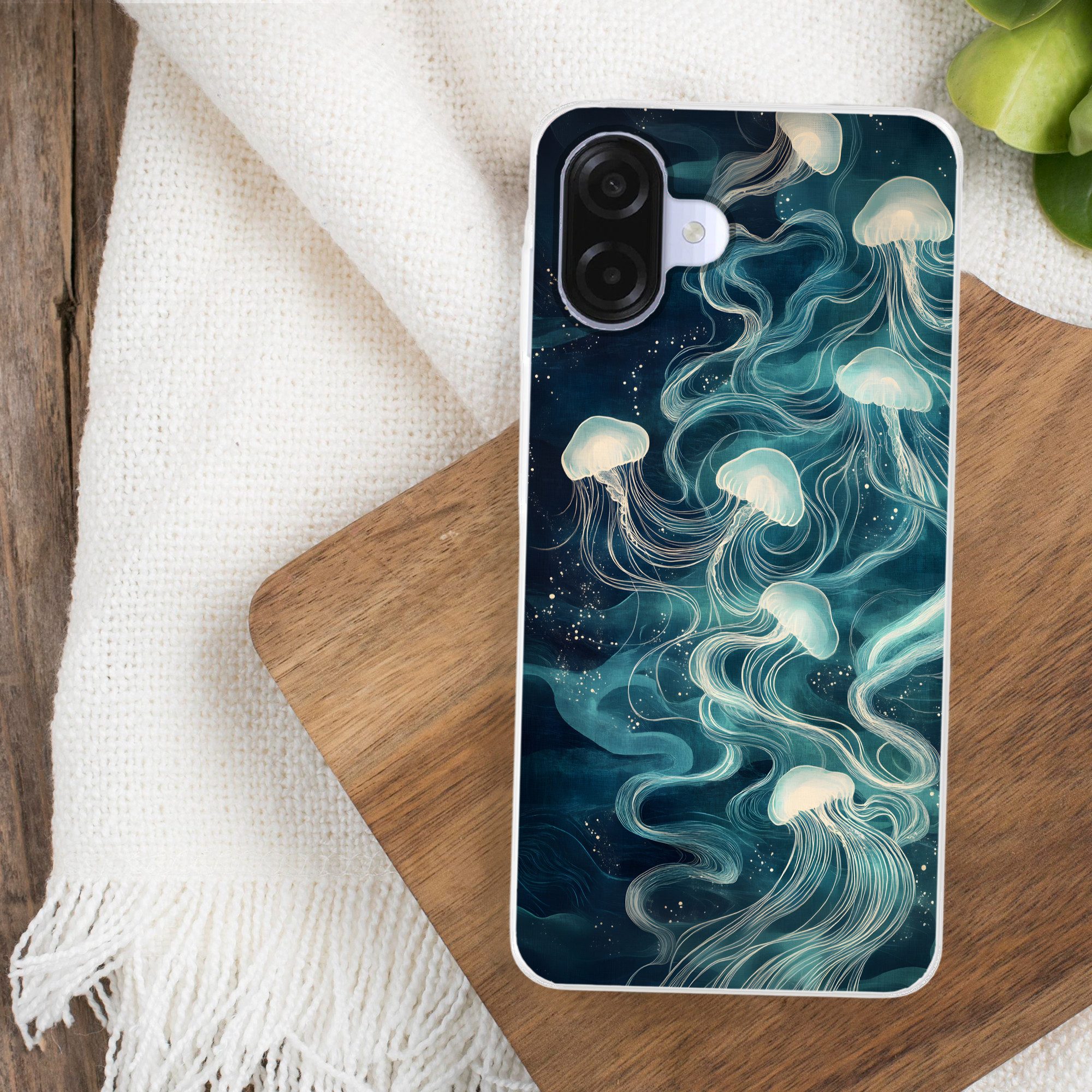 MuchoWow Handyhülle für Samsung Galaxy A07 Qualle - Meer - Weiß - Wellen, Smartphone-Bumper, Print, Handy Schutzhülle Dünn