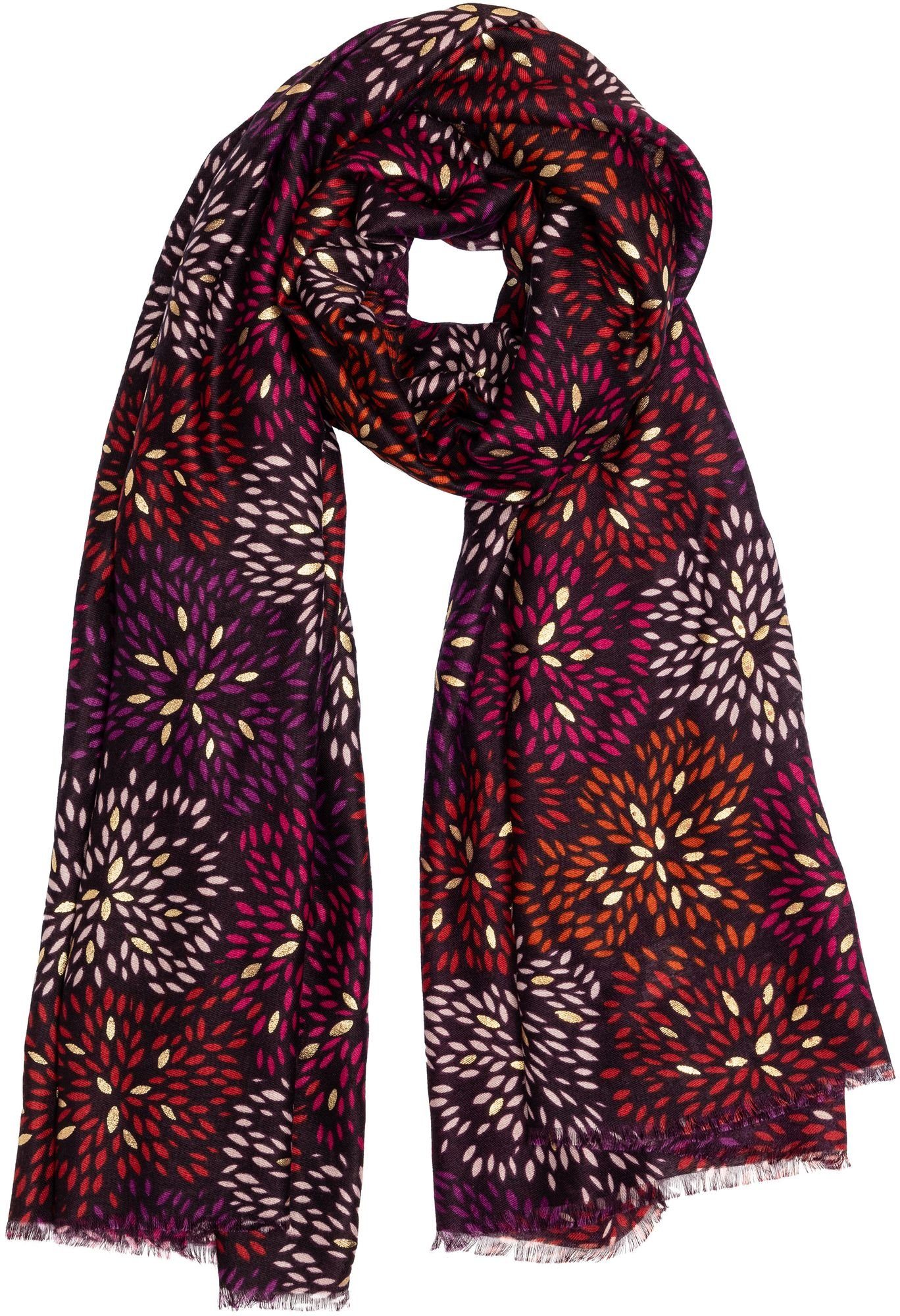 Caspar Modeschal SC517 Damen Schal mit stylish floralem Print und goldenen günstig online kaufen