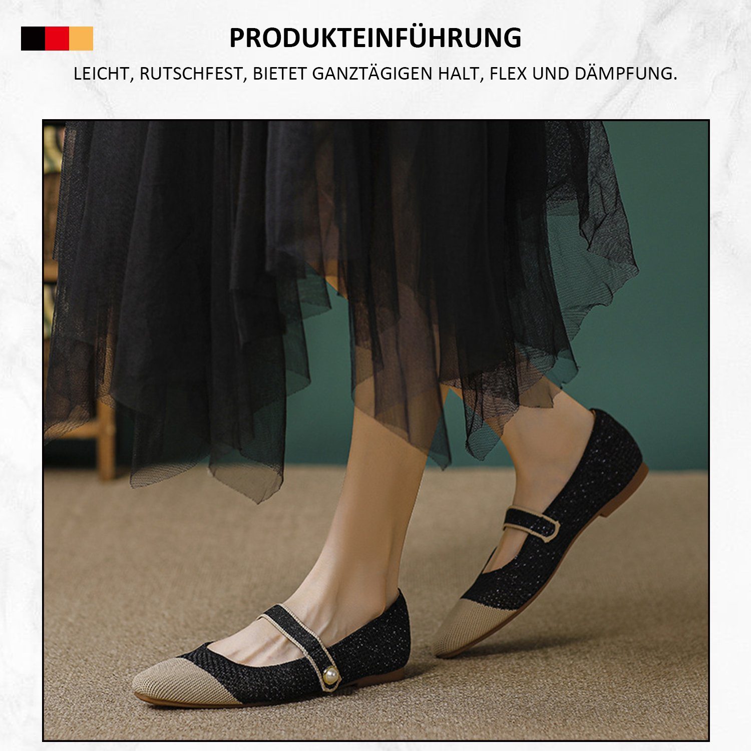 spitzer Ballerina MAGICSHE Bogenunterstützung, Schuhe komfortable Arbeit Ballett flache Schwarz Frauen