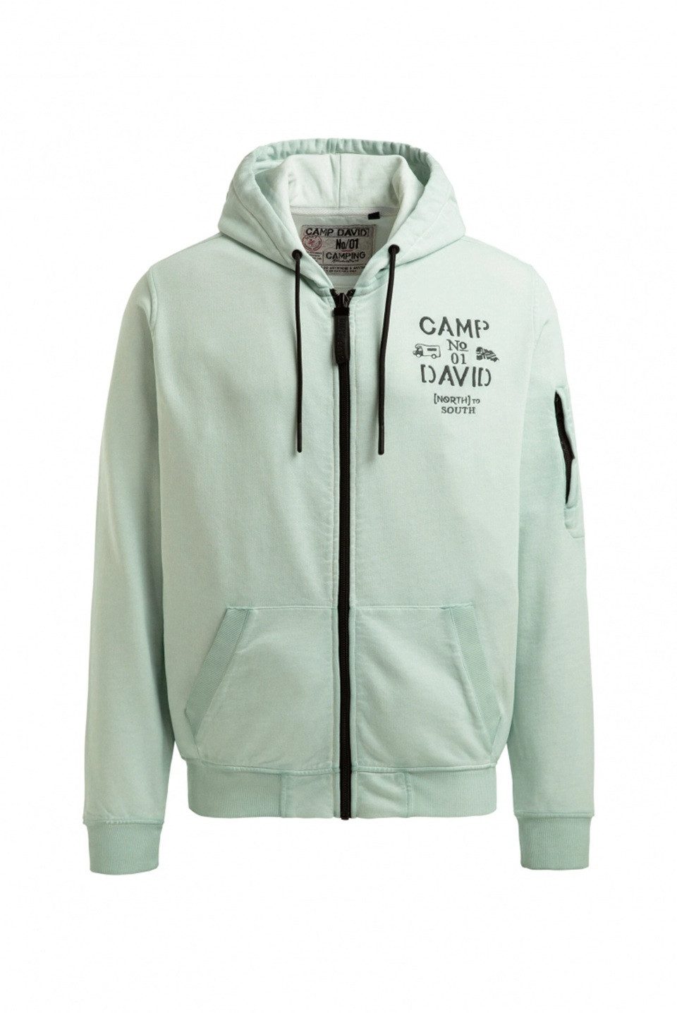 CAMP DAVID Kapuzensweatjacke Oil Dyed mit Rücken-Artwork faded mint