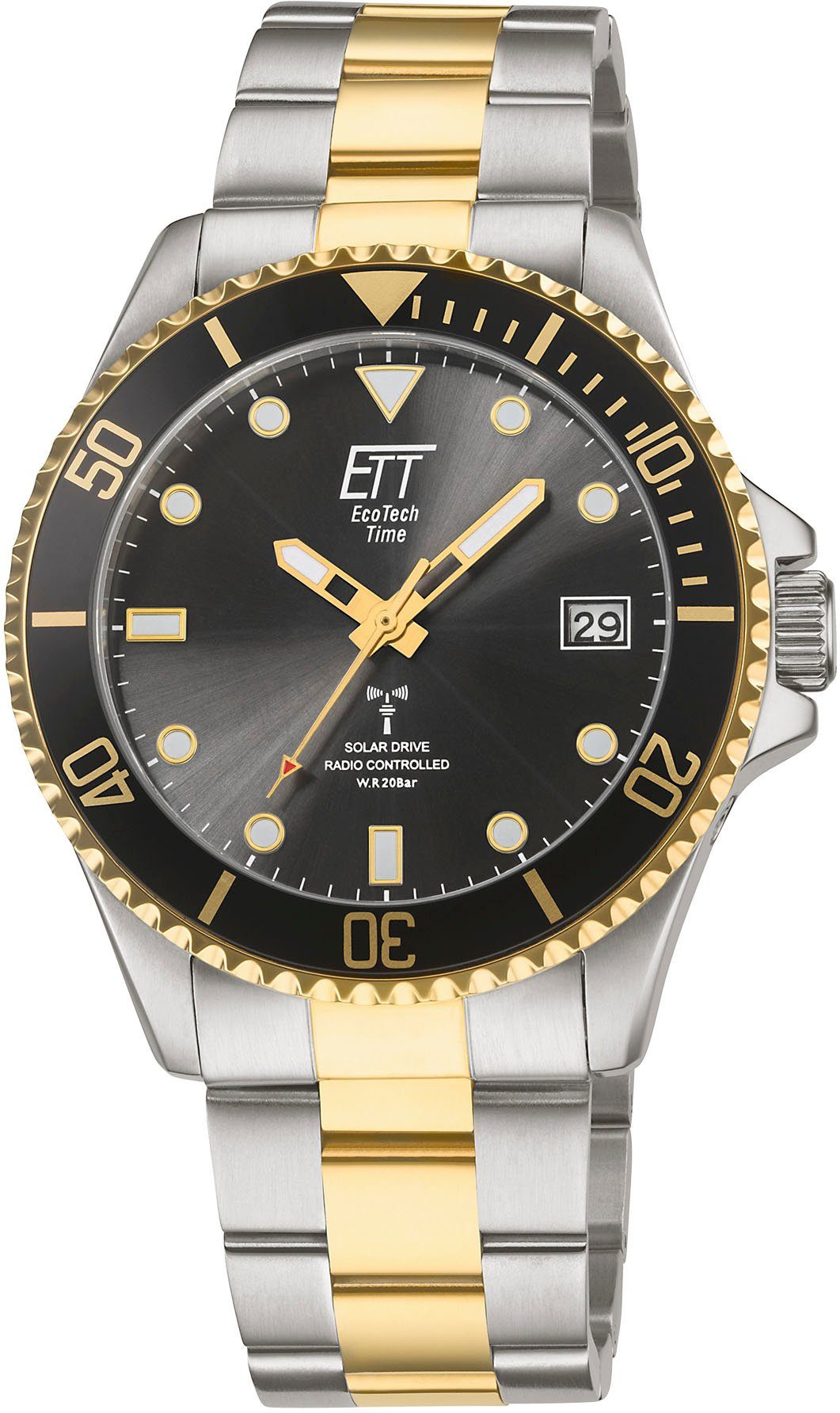 ETT Funkuhr Professional, EGS-11606-25M, Solar, Edelstahlgehäuse, teilweise  goldfarben IP-beschichtet, Ø ca. 43 mm