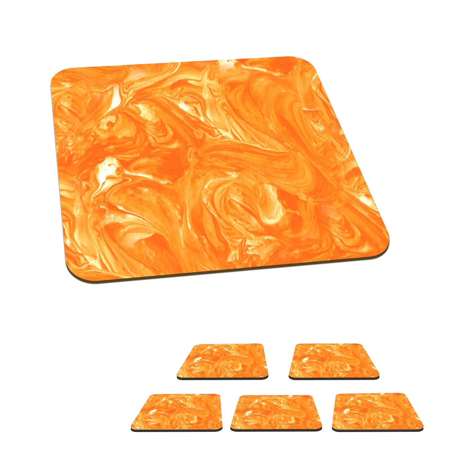 MuchoWow Glasuntersetzer Orange - Marmor - Farbe, Zubehör für Gläser, 6-tlg., Glasuntersetzer, Tischuntersetzer, Korkuntersetzer, Untersetzer, Tasse