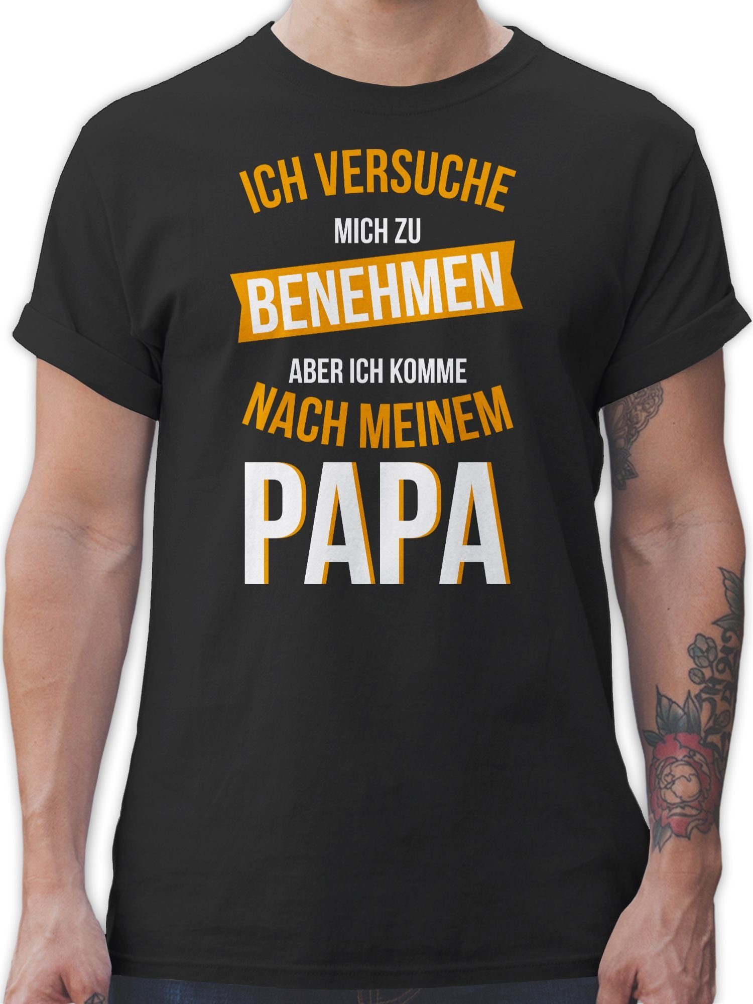 Herren Shirts Shirtracer T-Shirt Ich versuche mich zu benehmen Papa orange - Sprüche Statement mit Spruch - Herren Premium T-Shi