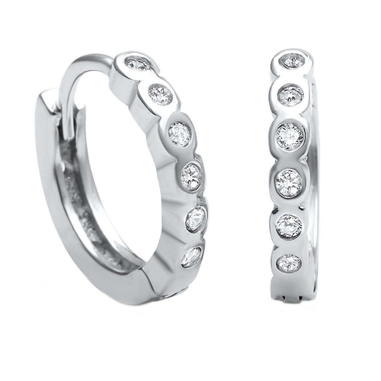 Goldene Hufeisen Klappcreolen 12mm Klappcreolen aus 925 Sterling Silber Ohrringe mit Zirkonia Stein (1 Paar, inkl. Etui), Rhodiniert