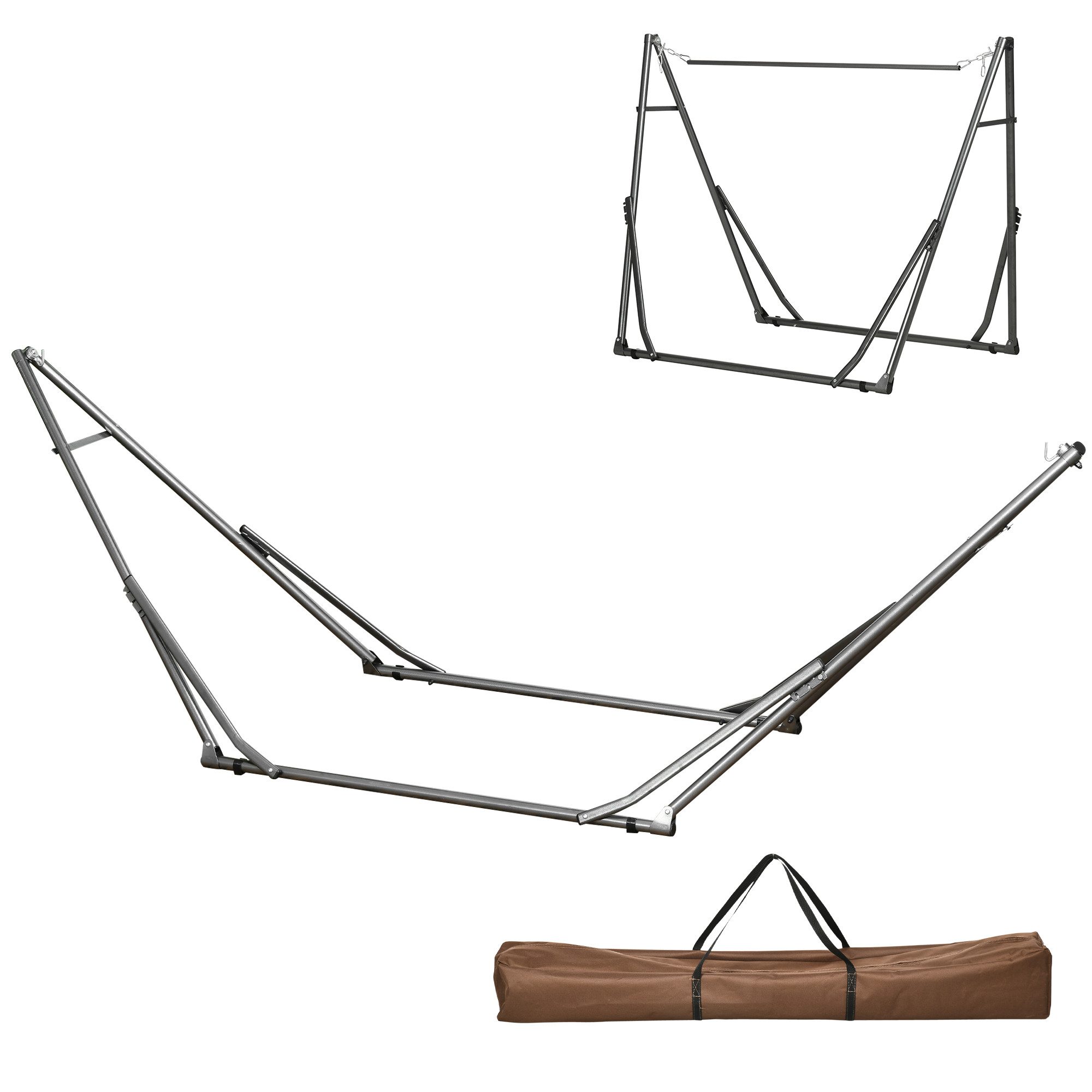 Outsunny Hängemattengestell Hängematte, faltbarer 3-in-1 Kleiderständer für Terrasse, Garten, (Hängemattenständer, 1-St., Hängematte), bis 120 kg Belastbar, Stahl, 290 x 92 x 88cm