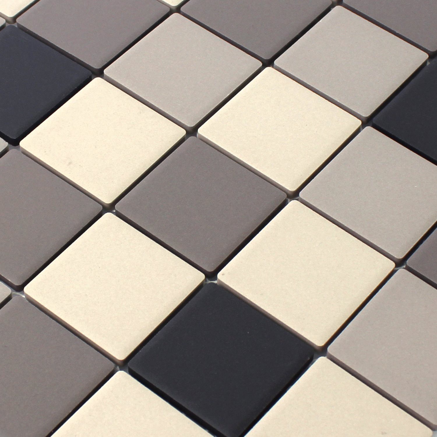 Mosafil Mosaikfliesen Keramikmosaik Miranda Rutschhemmend Grau Beige Unglasiert Q47, Keramik 29.800x29.800, schwarz-beige-grau, Verlegefertig auf ein Netz geklebt - Frostsicher - Wasserfest -