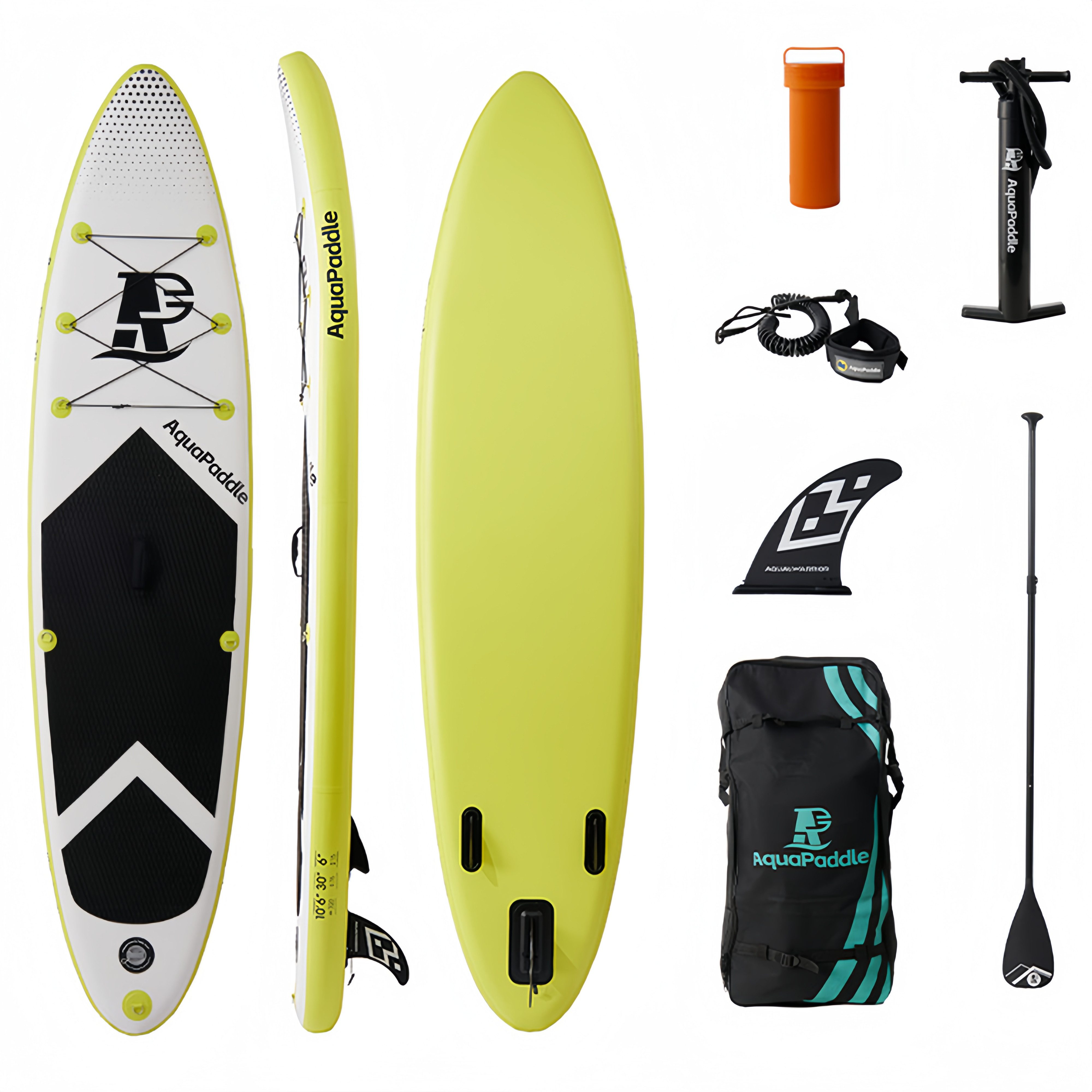 BlingBin Inflatable SUP-Board Aufblasbar Surfboard Doppellagiges Stand Up Paddle Board Surfbrett, Paddelboard, (1er Set, 7 tlg., 7 Stück), Rutschfeste EVA-Design (PVC+EVA, max 140 kg), faltbar Surfbrett
