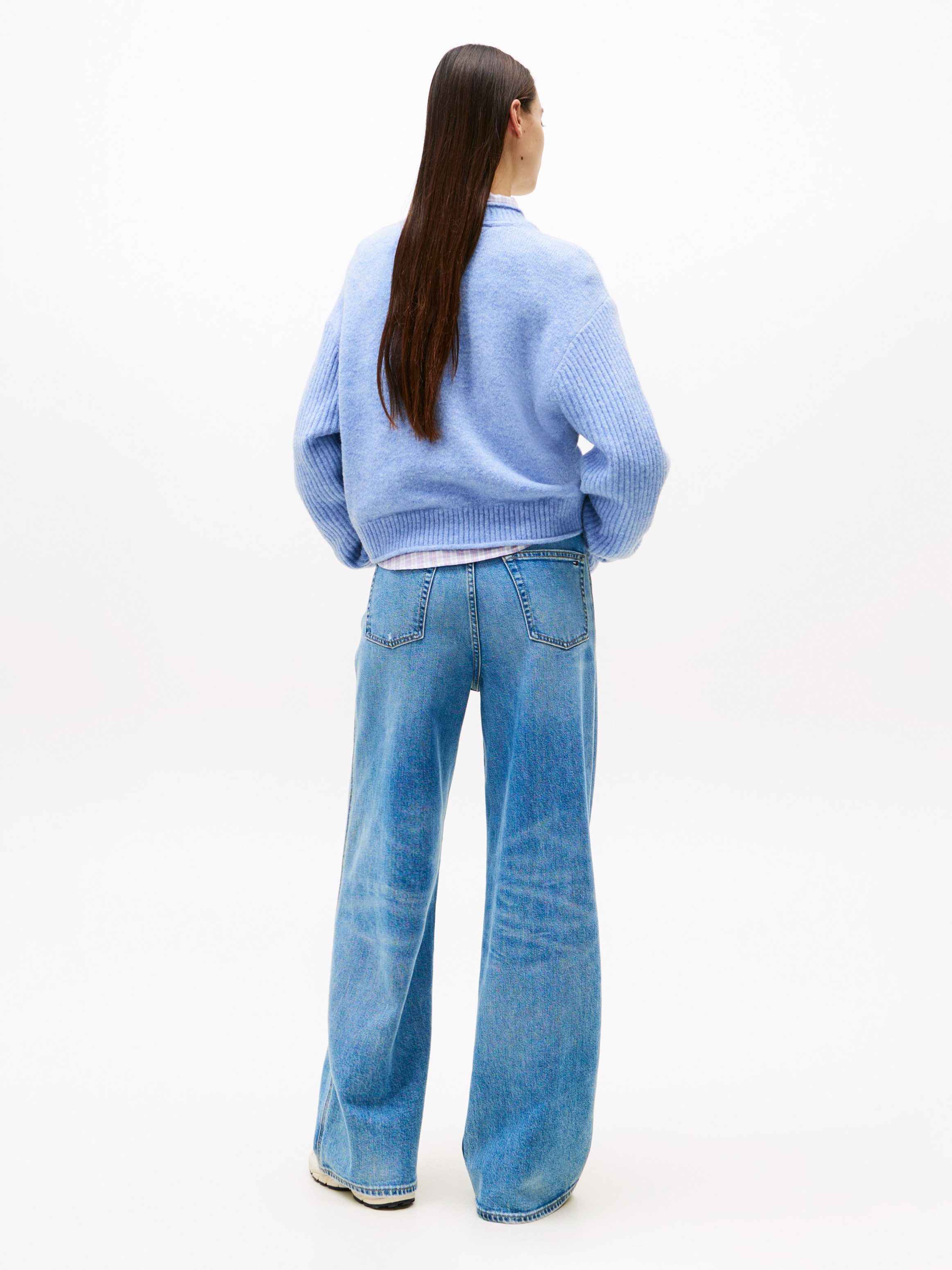 Tommy Jeans Strickpullover TJW MELANGE FLAG SWEATER RIB EXT in gerippter Struktur