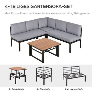 Outsunny Sitzgruppe Gartengarnitur mit hebbarem Couchtisch Sofa mit Kissen Outdoor, (Gartenset, 4-tlg., Gartenmöbel-Set), Aluminium Grau 120B x 65T x 73H cm