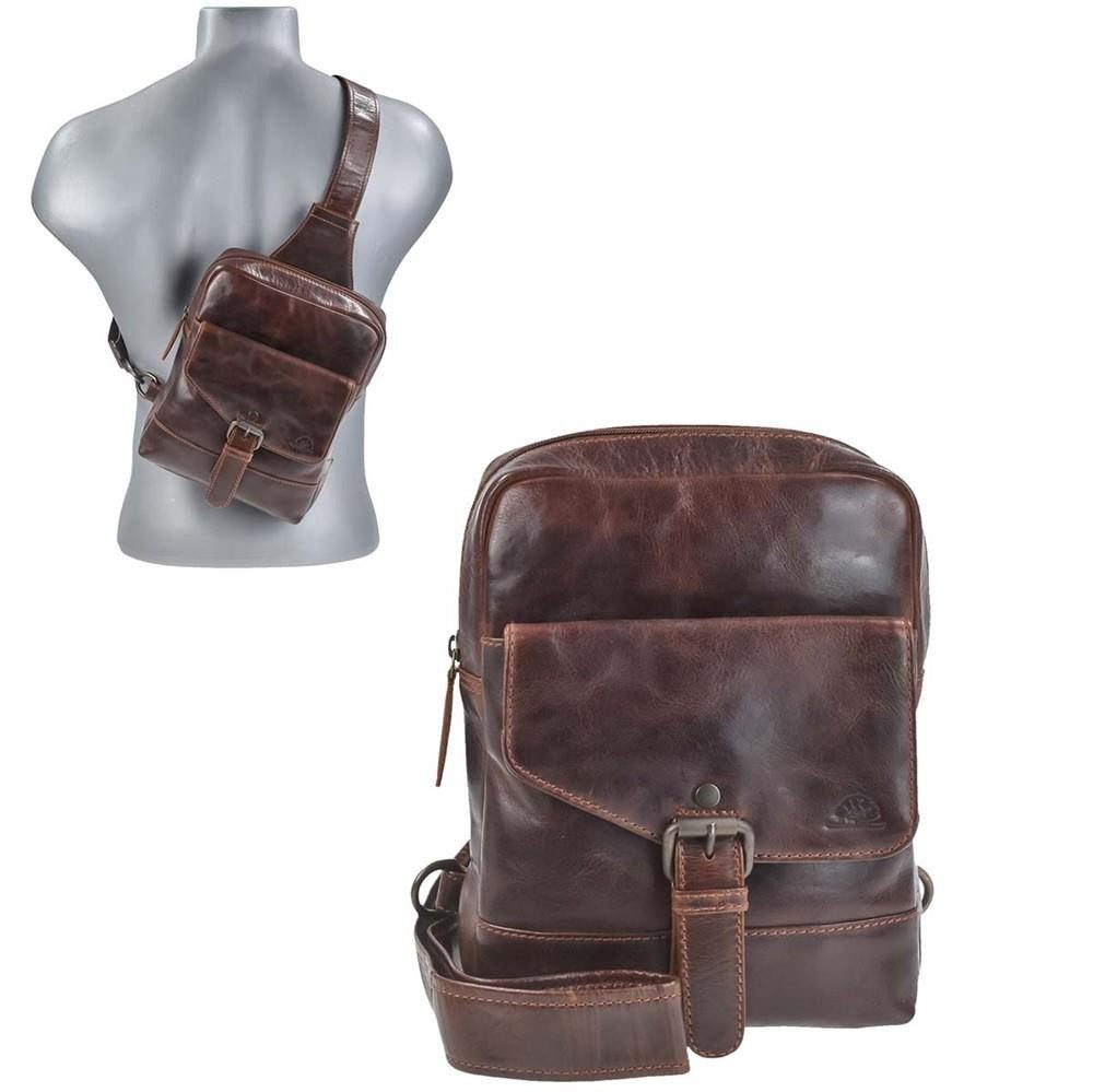 Umhängetasche "Rugged" Crossbody Bag Herren Leder 19x24cm teak braun