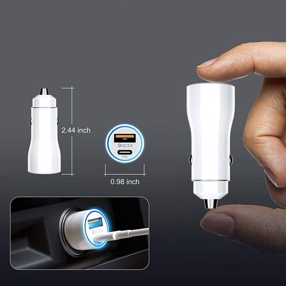Qikki 100 W 4-in-1 einziehbares ultraschnelles Autoladegerät USB-Ladegerät  (Superschnell ladendes Autoladegerät, Zigarettenanzünder, Typ-C-Datenkabel  für iPhone Huawei Samsung)