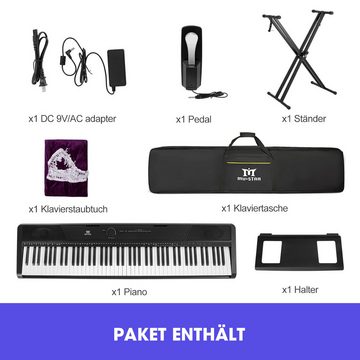 MUSTAR Digitalpiano Tragbares E-Piano Anfängerklavier mit semi-gewichteten Tasten (1-St), Berührungsempfindlich, 2x25W Stereo-Lautsprechern, 88 Tasten