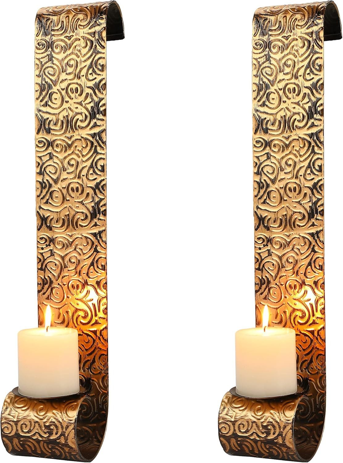 Wanddekoobjekt 2er-Set Wandleuchter aus Metall Kerzenständer Wanddekoration 57cm Gold