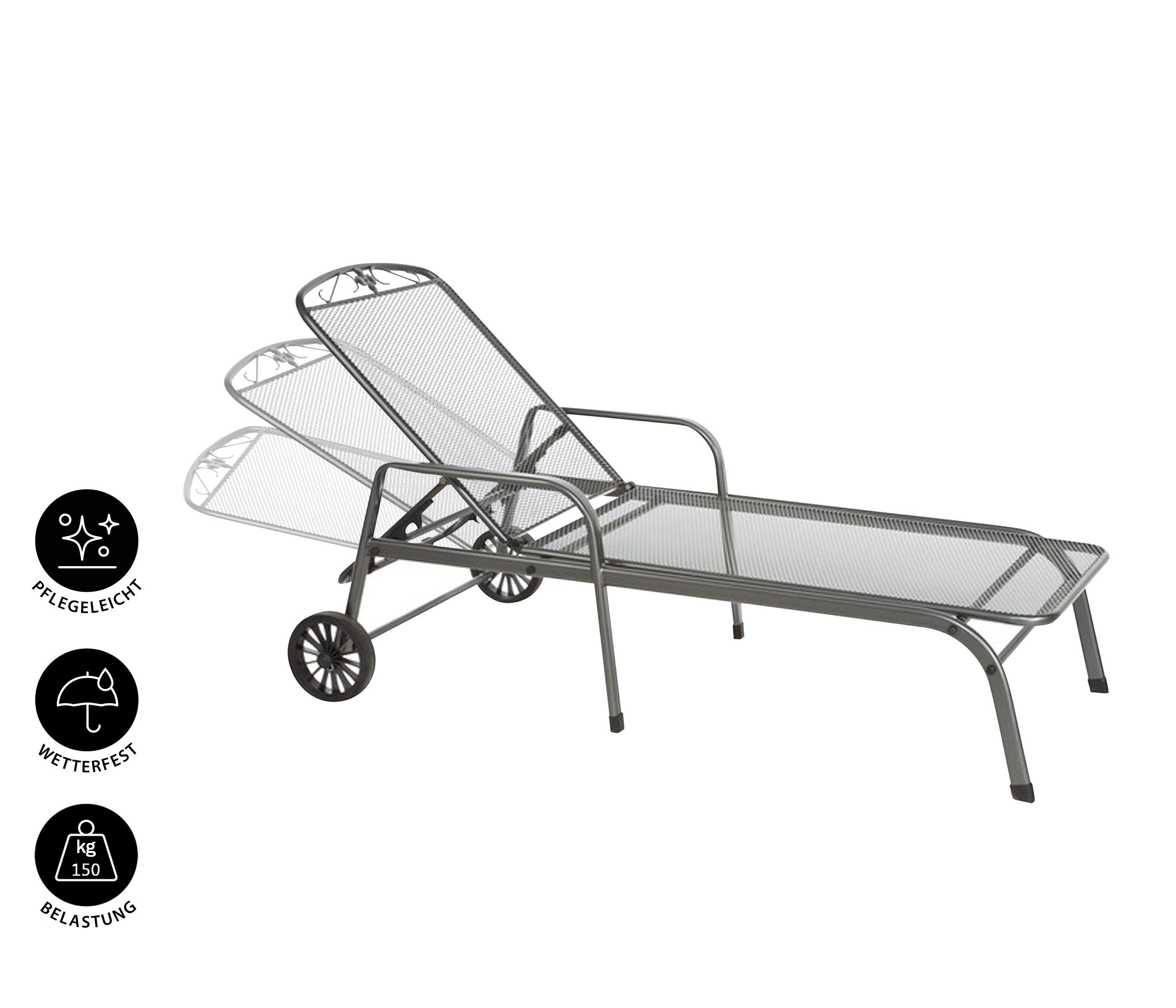 MWH Gartenliege Gartenliege Savoy, 187 x 81 x 52 cm, Gartenliege mit verstellbarem Kopfteil in verspielt-nostalgischem Design