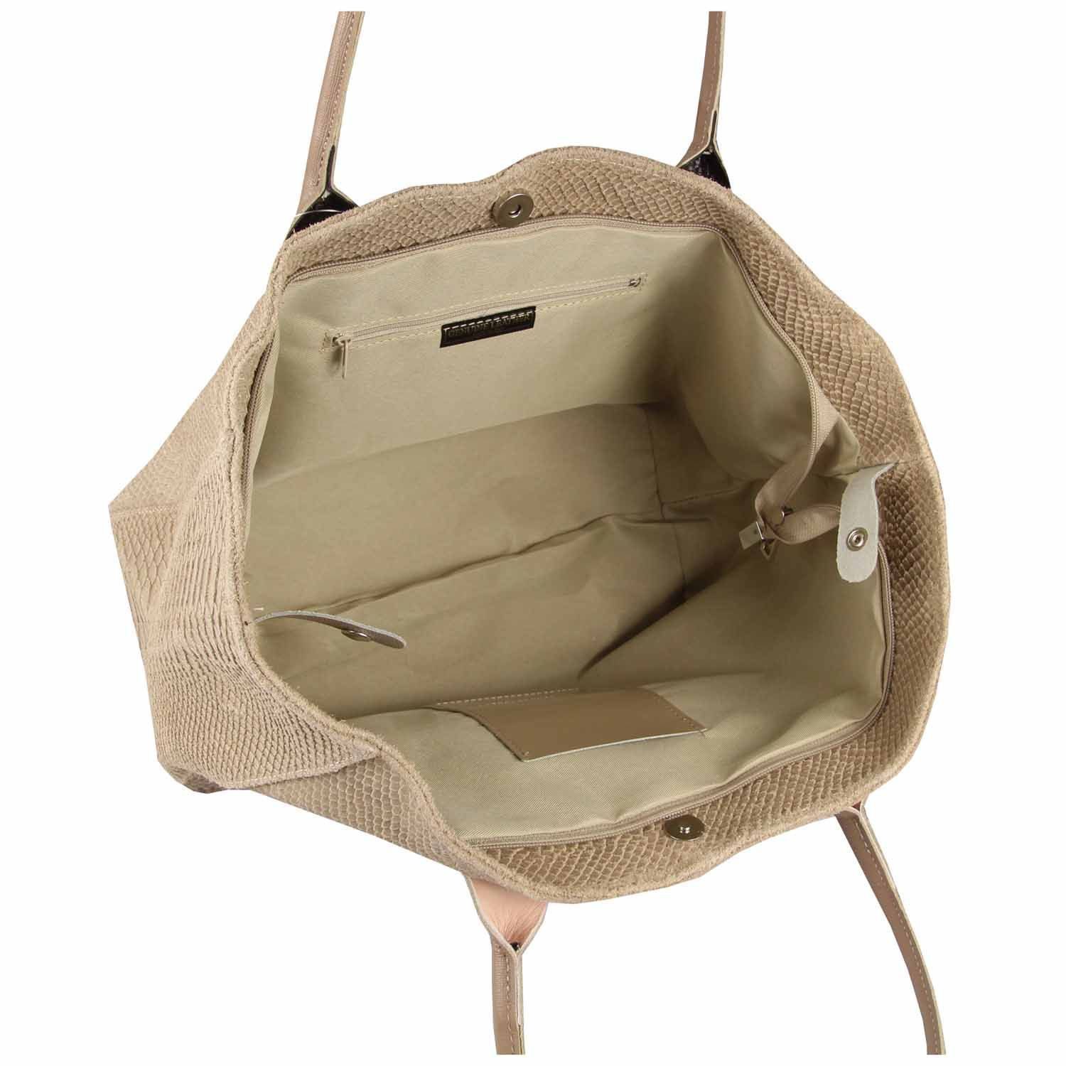 ITALYSHOP24 Shopper Made in Italy Damen Leder Tasche Schlange Prägung Tote Bag Handtasche, Wildleder DIN-A4 Schultertasche Beuteltasche Henkeltasche Ledertasche