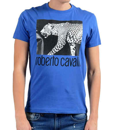 roberto cavalli Rundhalsshirt »roberto cavalli Shirt Leoparden-Print ausgefallenes Rundhals-Shirt für Herren Kurzarm-Shirt Blau«
