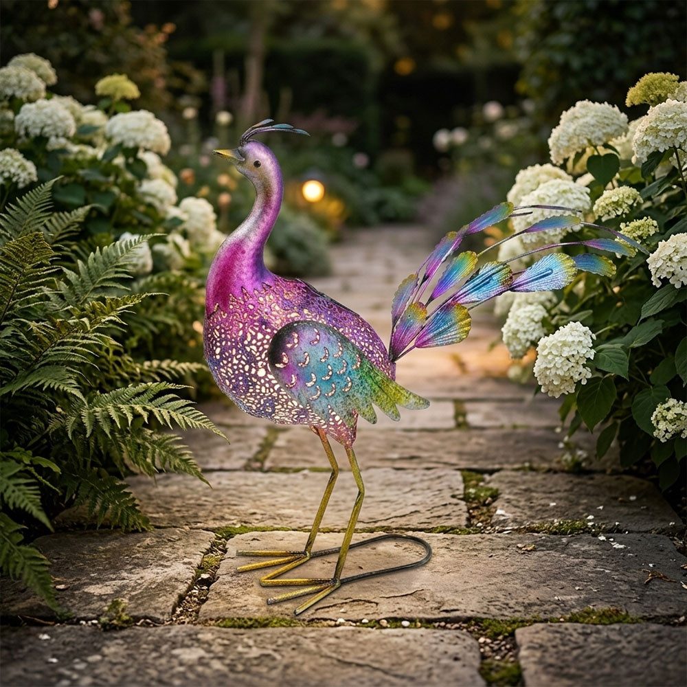 Harms Import LED Dekofigur, LED-Leuchtmittel fest verbaut, 2x LED Solar Außen Dekoleuchte Pfau Gartendeko Gartenfigur Dekoleuchte