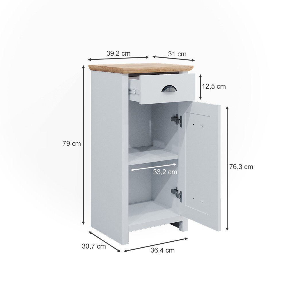 NINO Badezimmerschrank Vicco Weiß/Artisan Midischrank