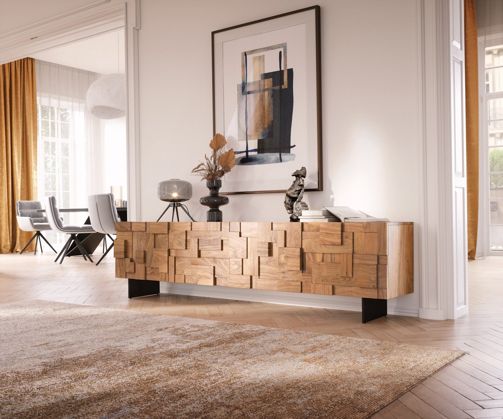 DELIFE Lowboard Puzzle, Akazie Natur 220 günstig online kaufen