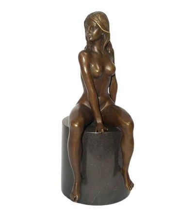 Linoows Dekoobjekt Bronzefigur, Edle erotische Bronze Skulptur, Bronze Figur: sitzender Weiblicher Akt signiert Milo