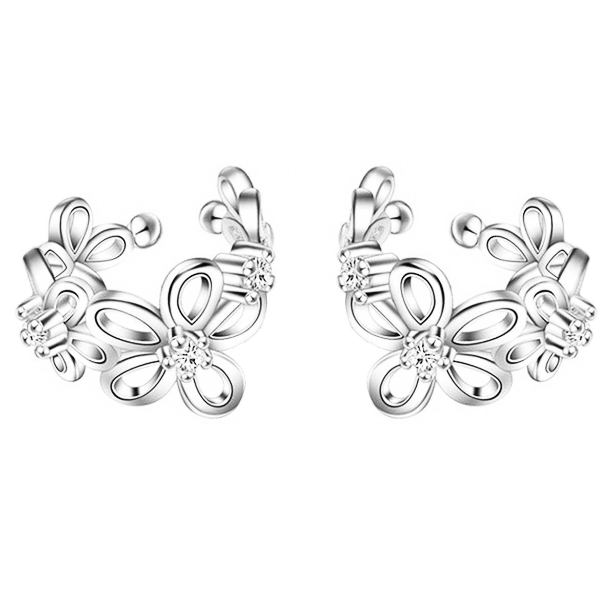 LÖB Ohrklemme Ohrklemme Silber Blumen Zirkonia Ear Cuff Fake Ohr Piercing Ring Hoop (Geschenke für Frauen Freundin Mutter Mama zum Geburtstag Muttertag Muttertagsgeschenk, Inkl. Schmuckbox), Ohrmanschette Set Helix Ohrpiercing Tribal Clip On Ohrringe Klemmring