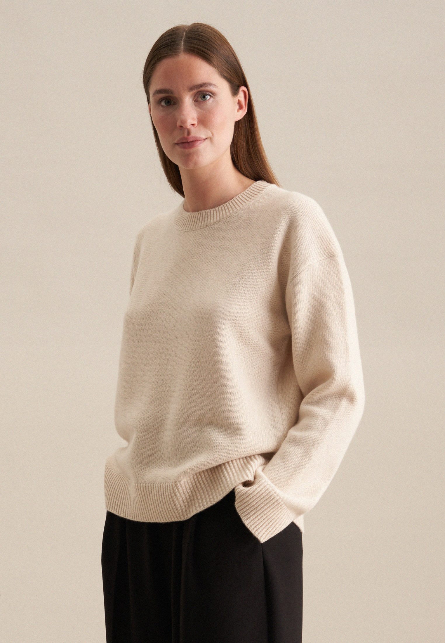 seidensticker Strickpullover Schwarze Rose Langarm Rundhals Uni