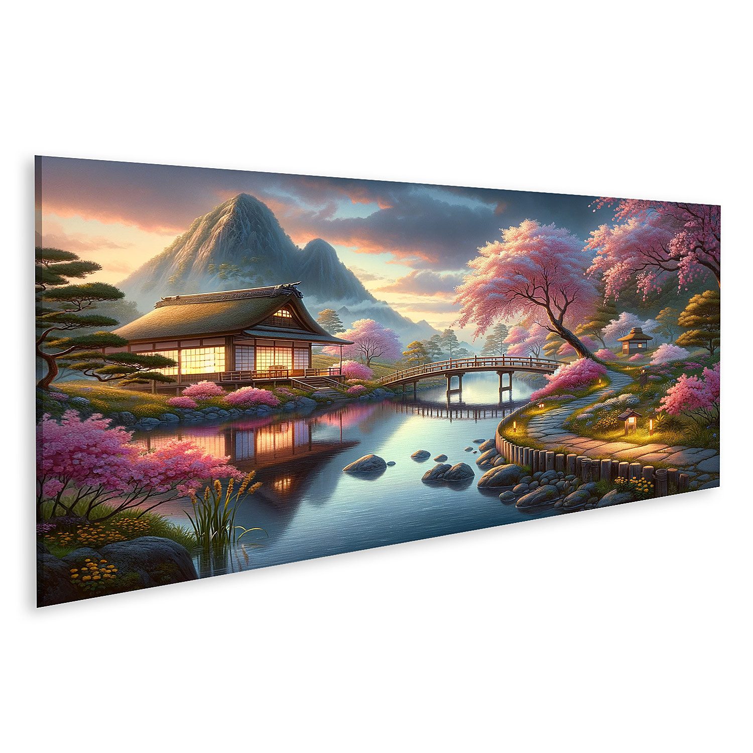 islandburner Leinwandbild Japanische Kirschblütenszene voller Blüte gelassen