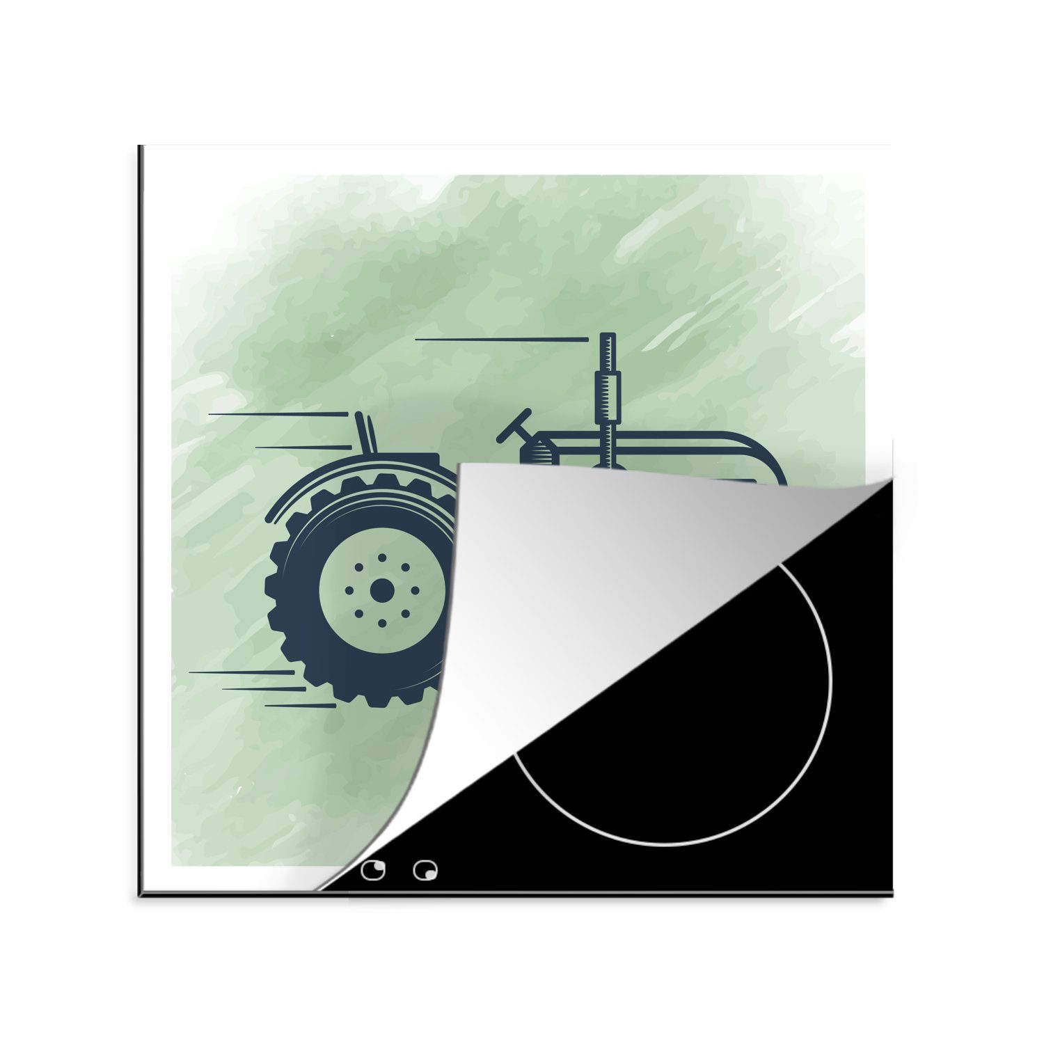 MuchoWow Herdblende-/Abdeckplatte Traktor - Rad - Schwarz, Vinyl, (1 tlg), 78x78 cm, Ceranfeldabdeckung, Arbeitsplatte für küche
