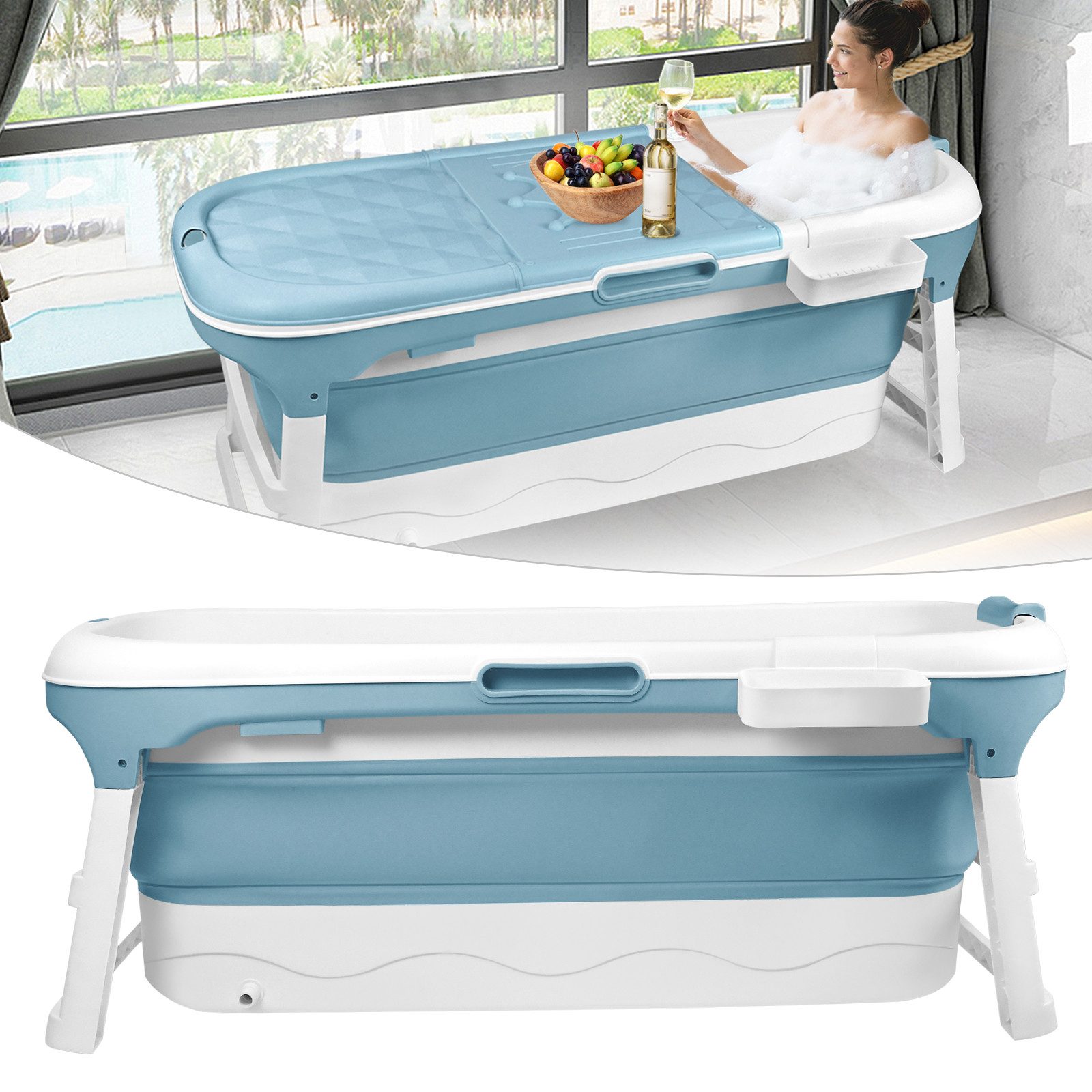 FIVMEN Badewanne Faltbare Badewanne XXL Ideal für Badezimmer, Dusche und Balkon, (Packung), Mit Abdeckung & Massagerollen, Seifenkorb, dicker Kunststoff tragbare