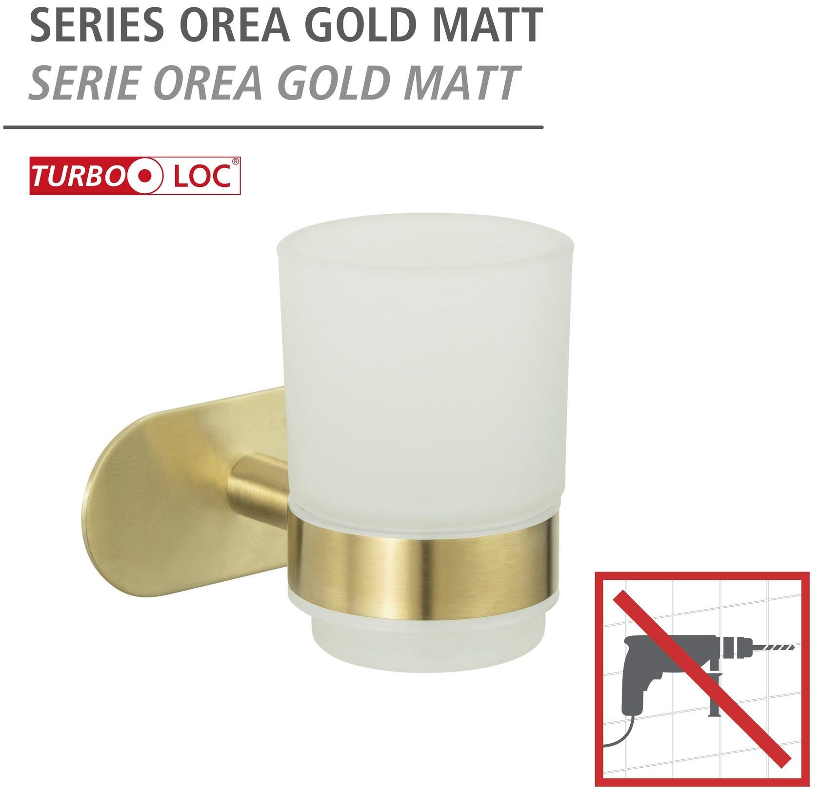 WENKO Zahnputzbecher Turbo-Loc® Uno Orea, mit Wandhalterung ohne Bohren, Edelstahl, satiniertes Glas – Bild 4 von 5