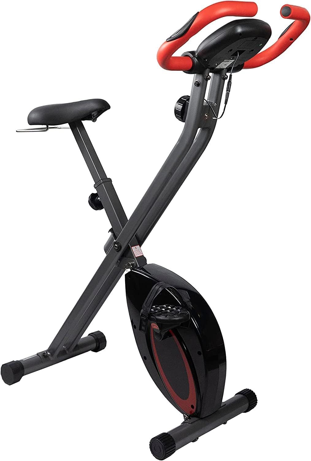 Fjoerdesports Heimtrainer Faltbarer Heimtrainer mit LCD Display Hometrainer Fitnessfahrrad (Maximales Benutzergewicht 110 Kg inkl. verstellbaren Sitz, klappbarer Hometrainer, inklusive Pulsmessung, maximales Benutzergerwicht 110 kg, Fitness Bike, Seniorentrainer, Bewegungstrainer, Trimmrad, höhenverstellbar, stabile Standfüße, bodenschonend, 8 Widerstandsstufen, Handpulssensoren, Riemenantrieb), Hometrainer, Fitnessfahrrad LCD Trainingscomputer