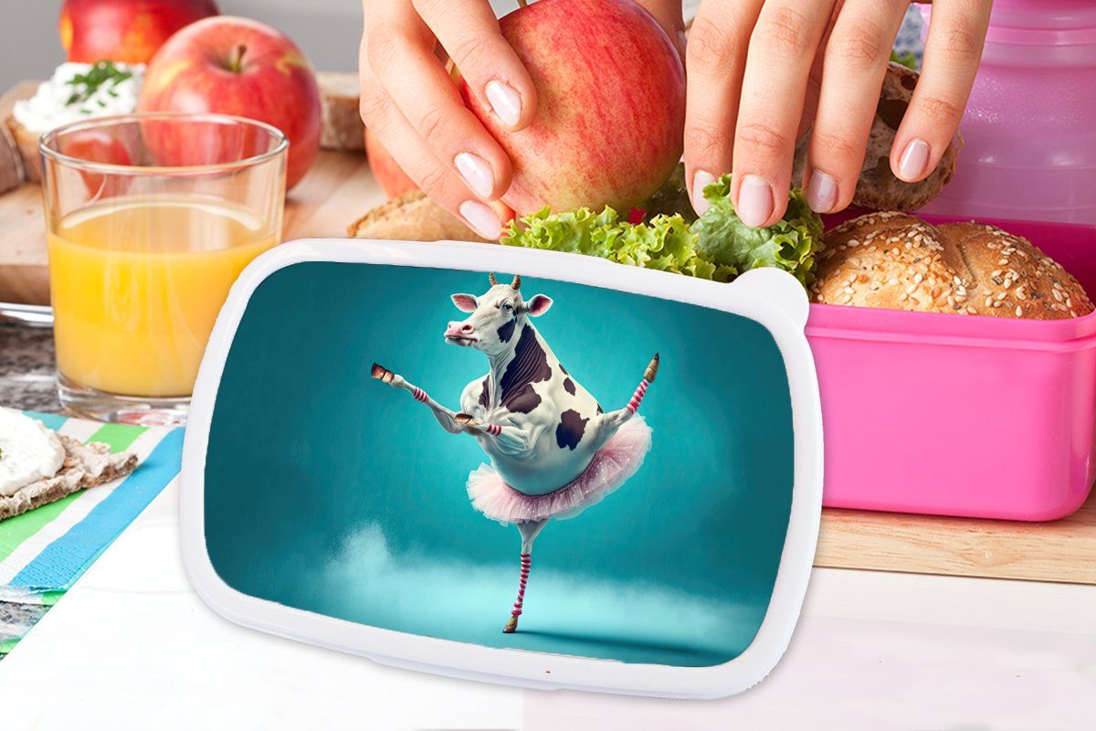Lunchbox - Kind, Ballett Kunststoff (2-tlg), Snackbox, - Brotdose Mädchen, Kinder, Kunststoff, Tiere - Kuh Erwachsene, - für rosa Blau - Porträt Brotbox MuchoWow