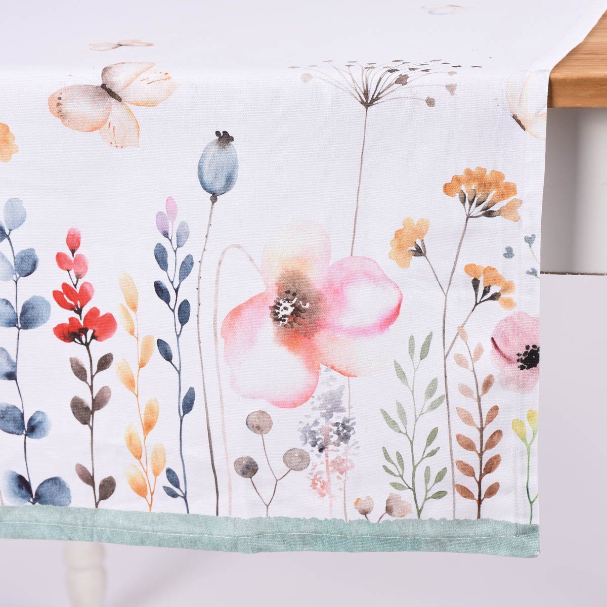 weiß bunt 50x Tischläufer Clayre Aquarell Blumen & Schmetterlinge LEBEN. SCHÖNER Tischläufer Eef