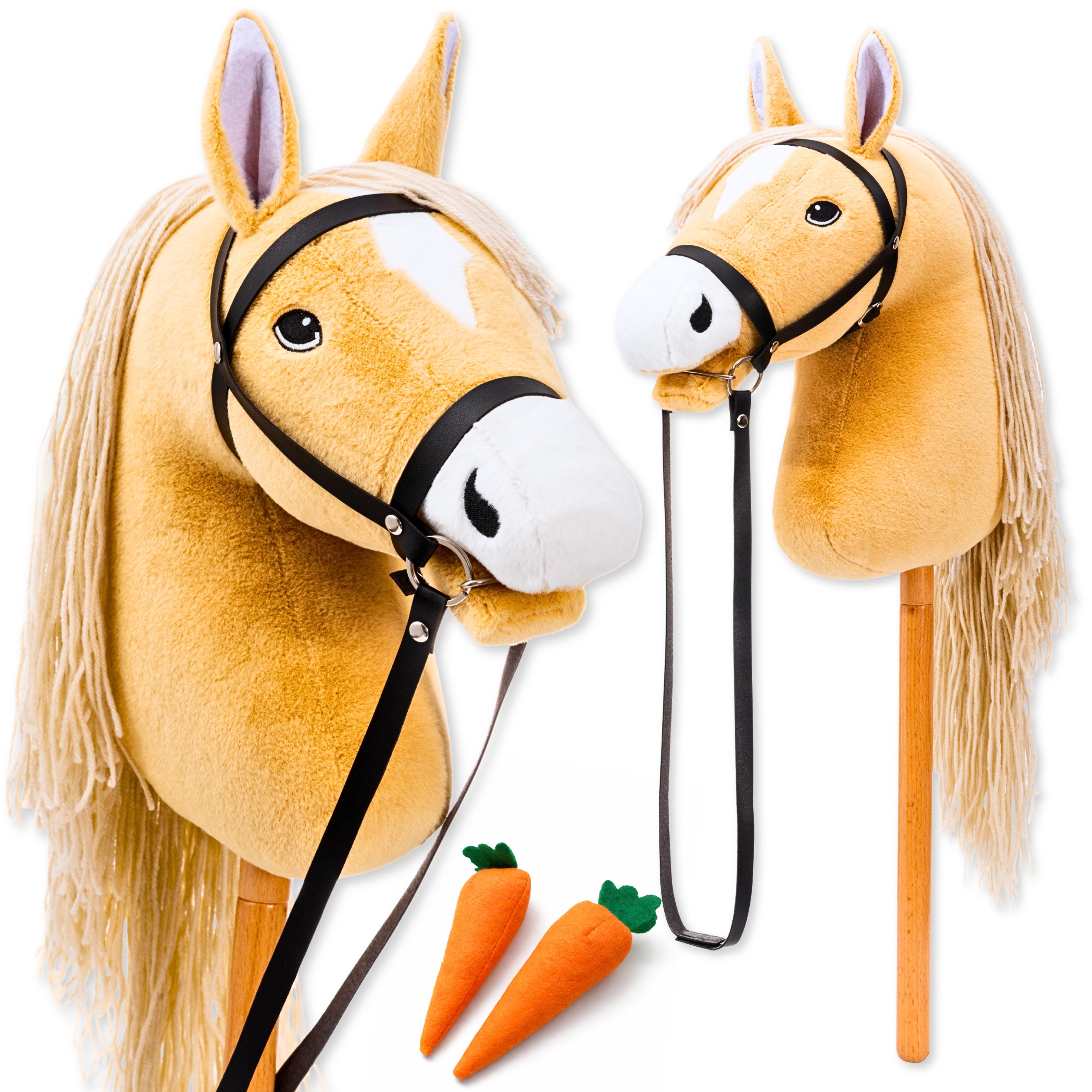 Hoofly Steckenpferd Hoofly® Hobby Horse Pferde Set mit Trense und Schraubstab in 4 Designs, (mit Trense & Schraubstab, hobby horsing, Stockpferd), Abschraubbarer Stab