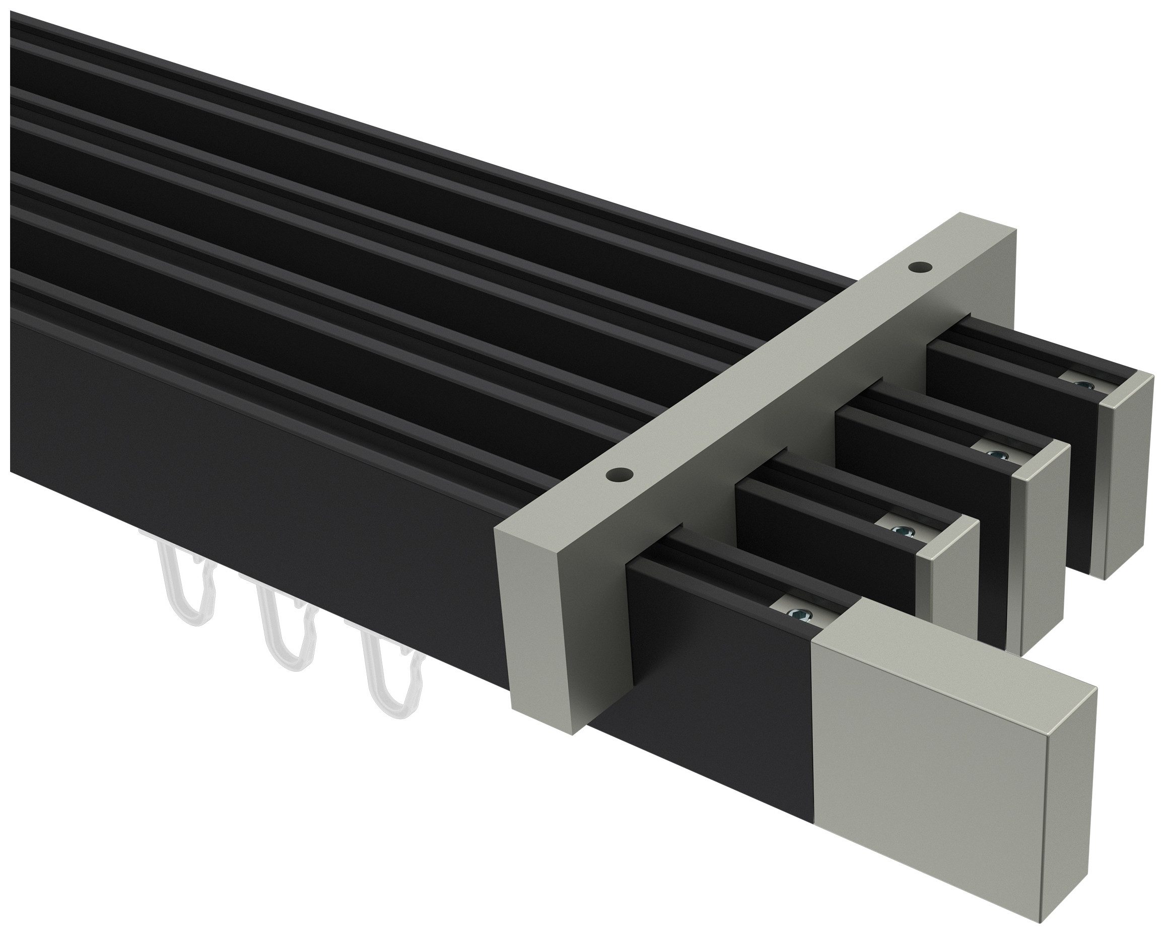 INTERDECO Innenlaufschiene Smartline Lox, 4-läufig, Fixmaß, kürzbar, Deckenmontage, Aluminium, Schwarz / Edelstahl-Optik / Bicolor, 14x35