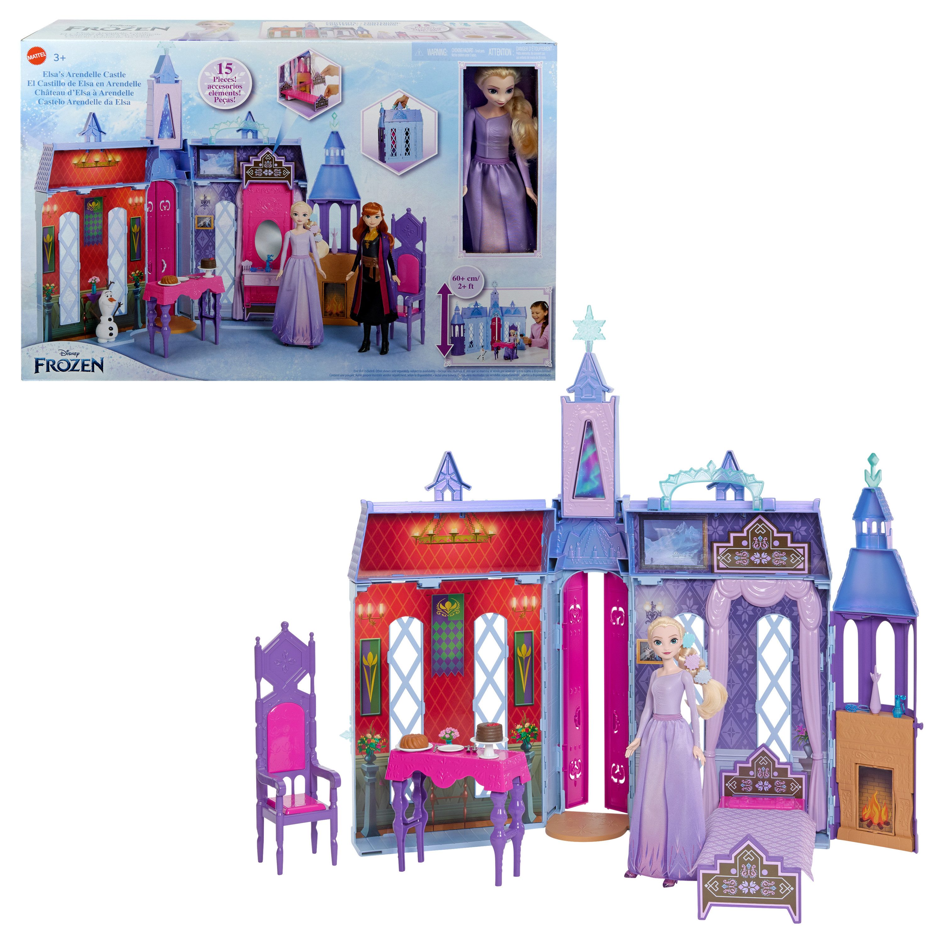 Mattel® Disney Die Eiskönigin Elsas Schloss in Arendelle mit Elsa HLW61 Spielbausteine, (16-teilig (Schloss + Elsa-Puppe + 15 Zubehör-/Möbelteile), 16-teilig (Schloss + Elsa-Puppe + 15 Zubehör-/Möbelteile), Über 60 cm hoch, klappbar, tragbar, inkl. Elsa-Puppe