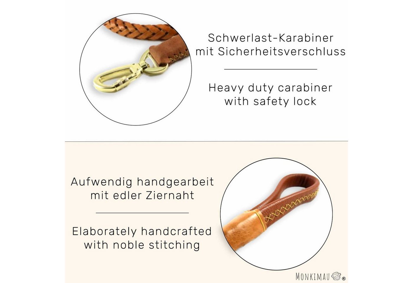 Thumbnail - Monkimau Hundeleine Hundeleine Leder geflochten, Robust