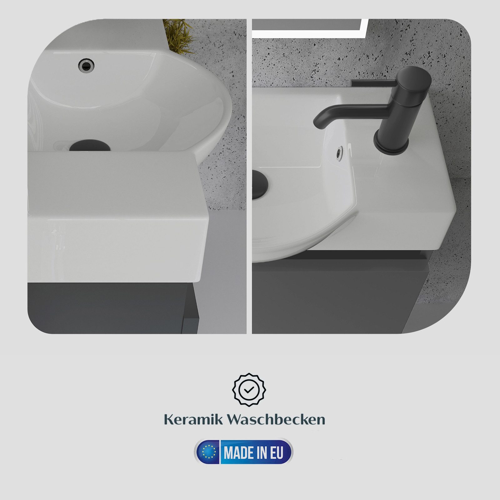 Alpenberger Badmöbel-Set Gäste WC Waschbecken mit Unterschrank klein hängend 55 cm Breit, (Waschplatz mit Waschbecken Eckig Oval, Gäste WC Möbel, Badmöbel in An – Bild 5 von 5