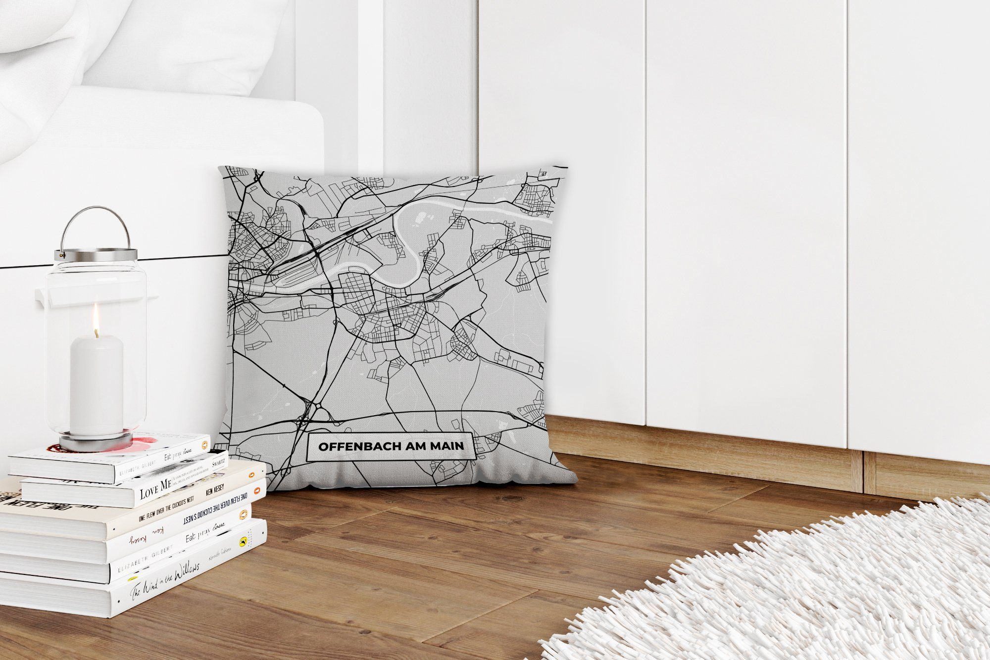 Schlafzimmer, Karte Füllung Dekokissen Stadtplan, - am Deutschland - Offenbach Main Deko, Zierkissen MuchoWow Karte - - für Wohzimmer, mit Sofakissen