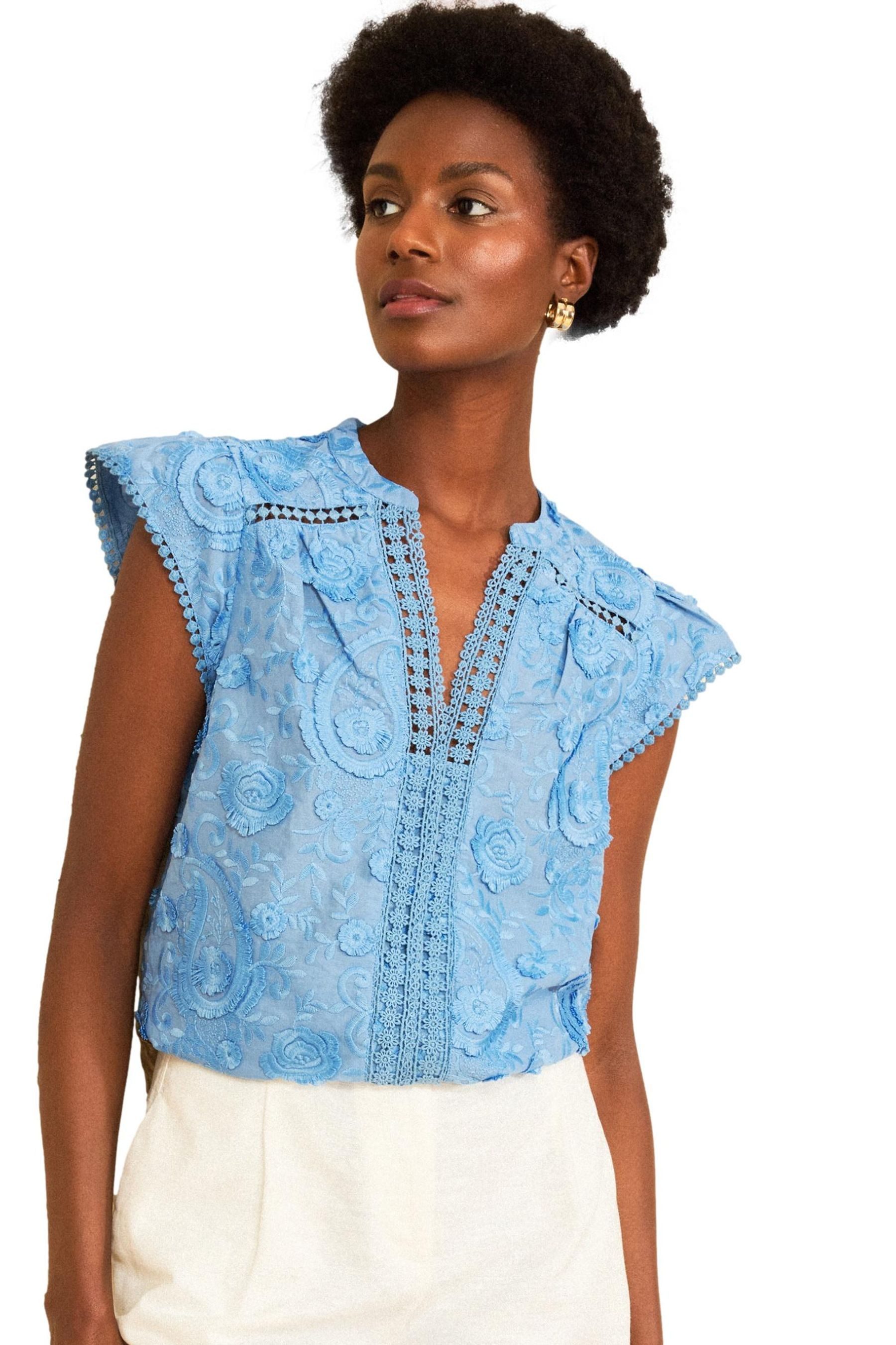 Love & Roses Kurzarmbluse Love & Roses Paisley-Bluse mit Kreuzschraffur (1-tlg)